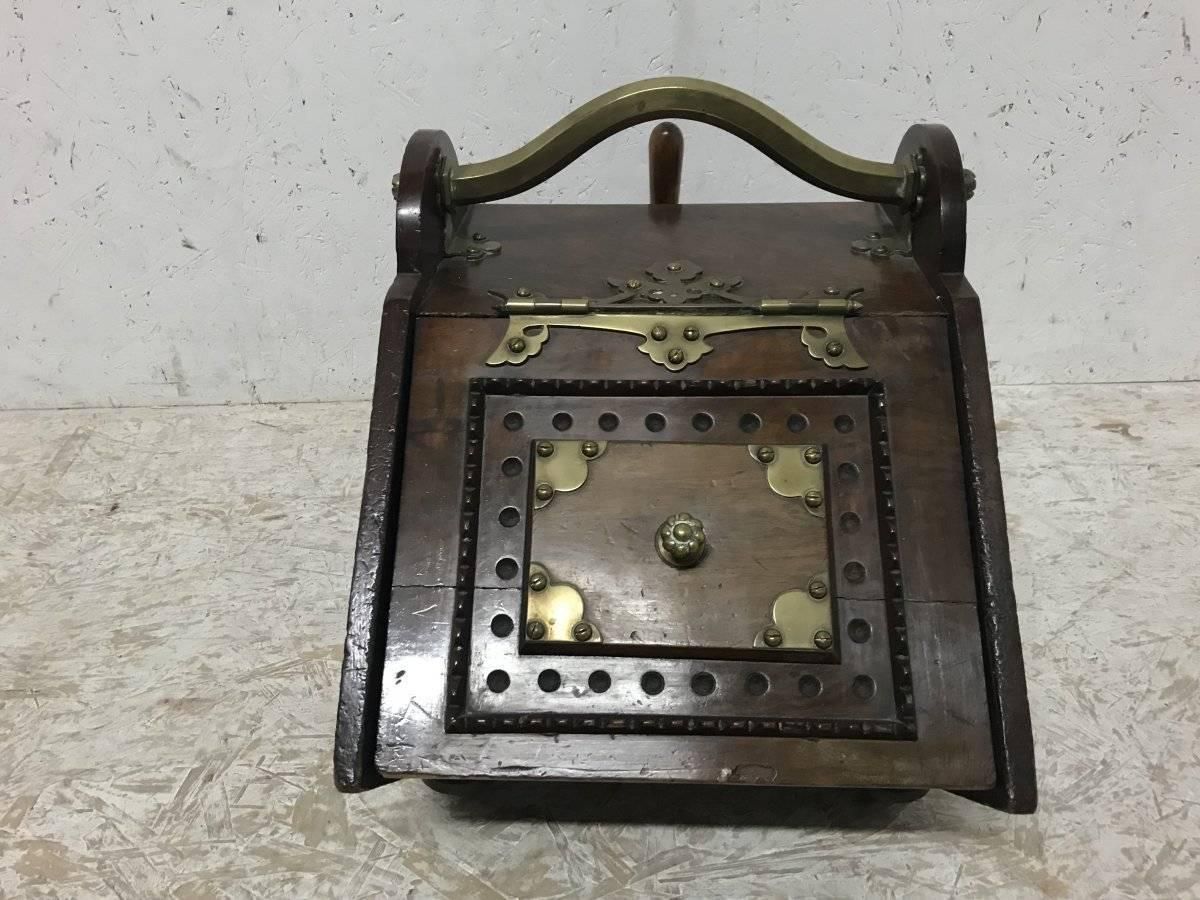 DR C Dresser, Benham & Froud. Aesthetic Movement Coal Box With Floral Metal Work photo for sale