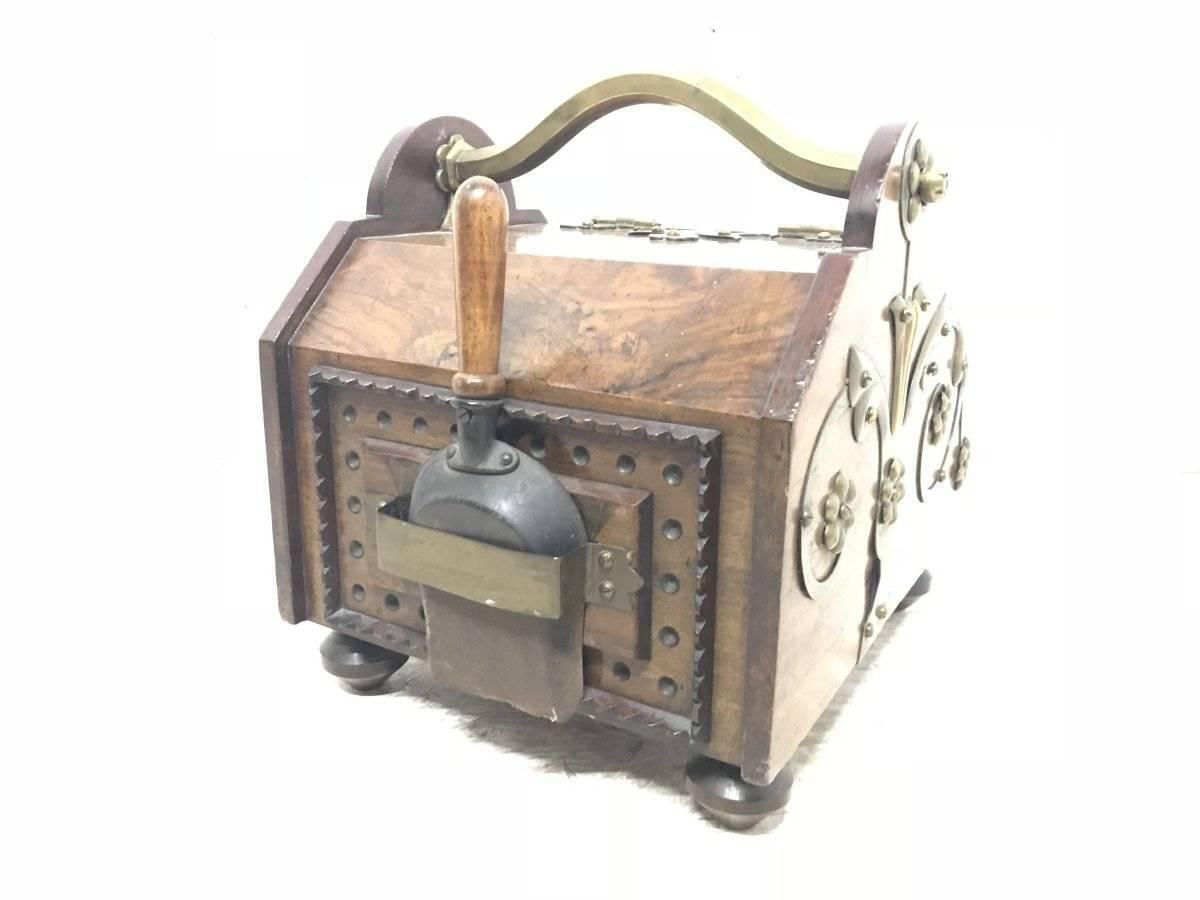 DR C Dresser, Benham & Froud. Aesthetic Movement Coal Box With Floral Metal Work photo vinterior