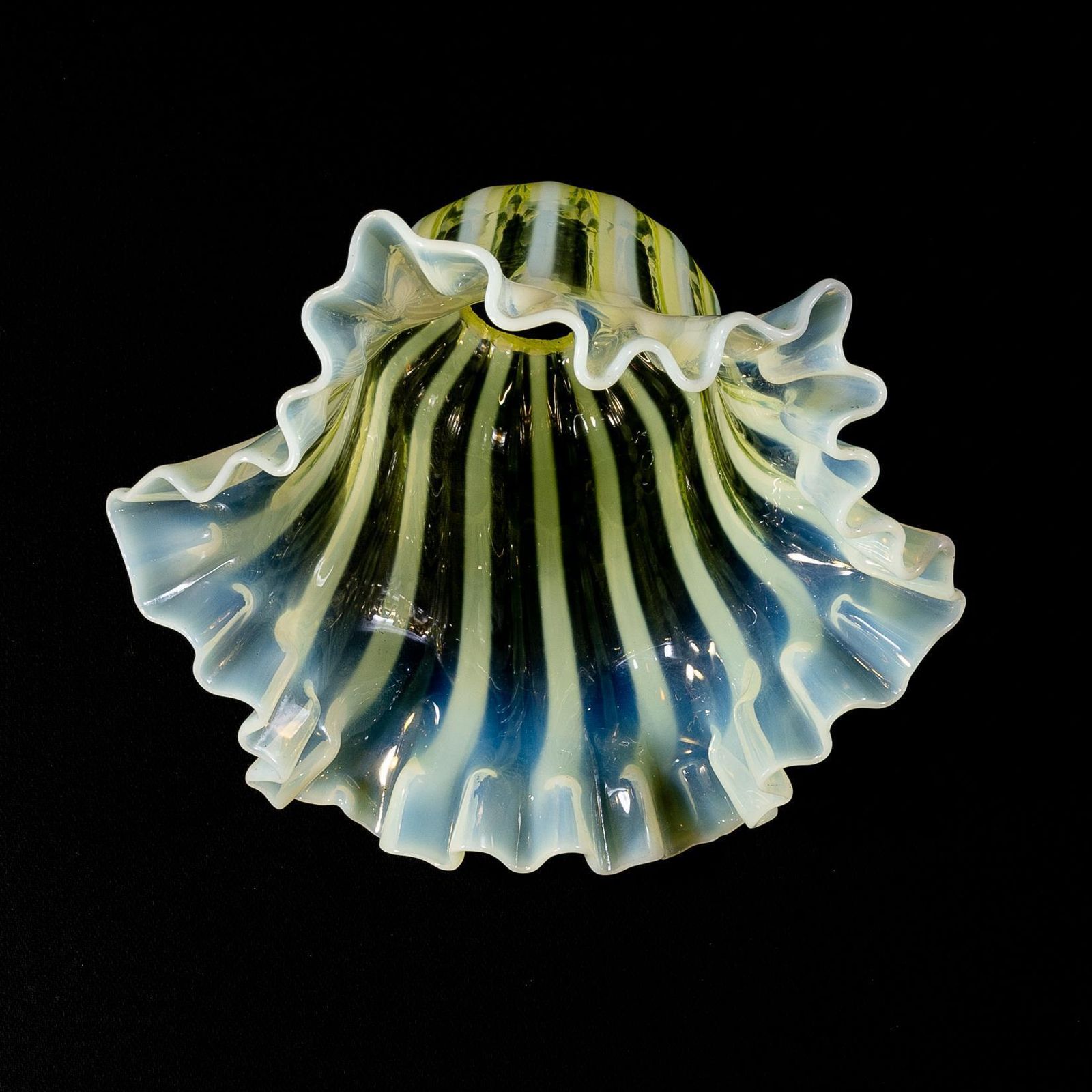 A Pleated Vaseline Shade, Consisting Of Alternating Stripes And A Ruffled Rim. photo for sale
