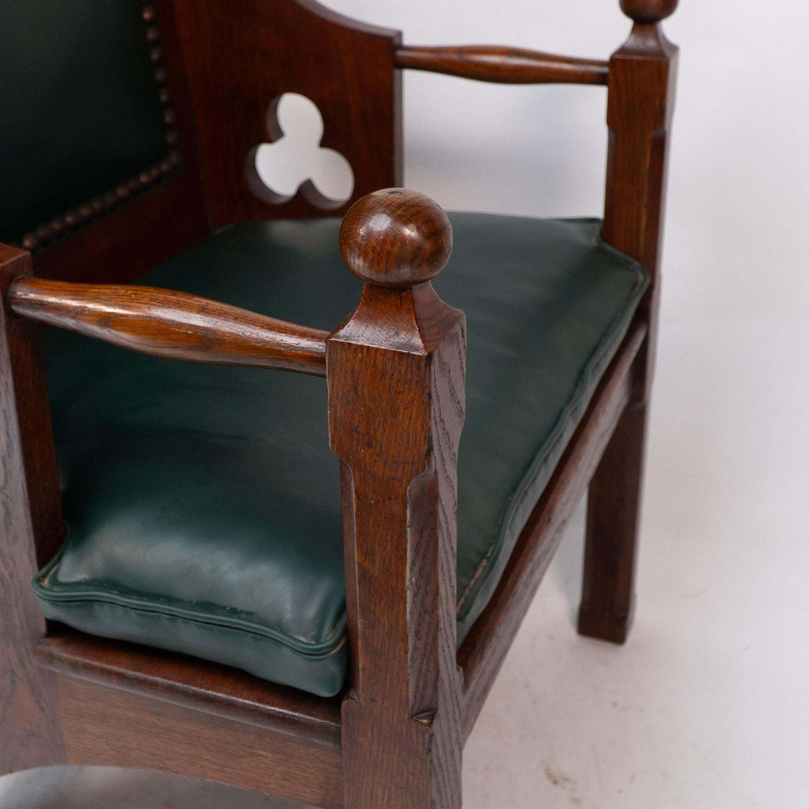 photo for sale Liberty And Co. A Good Quality Arts And Crafts Oak Armchair With Leather Cushion