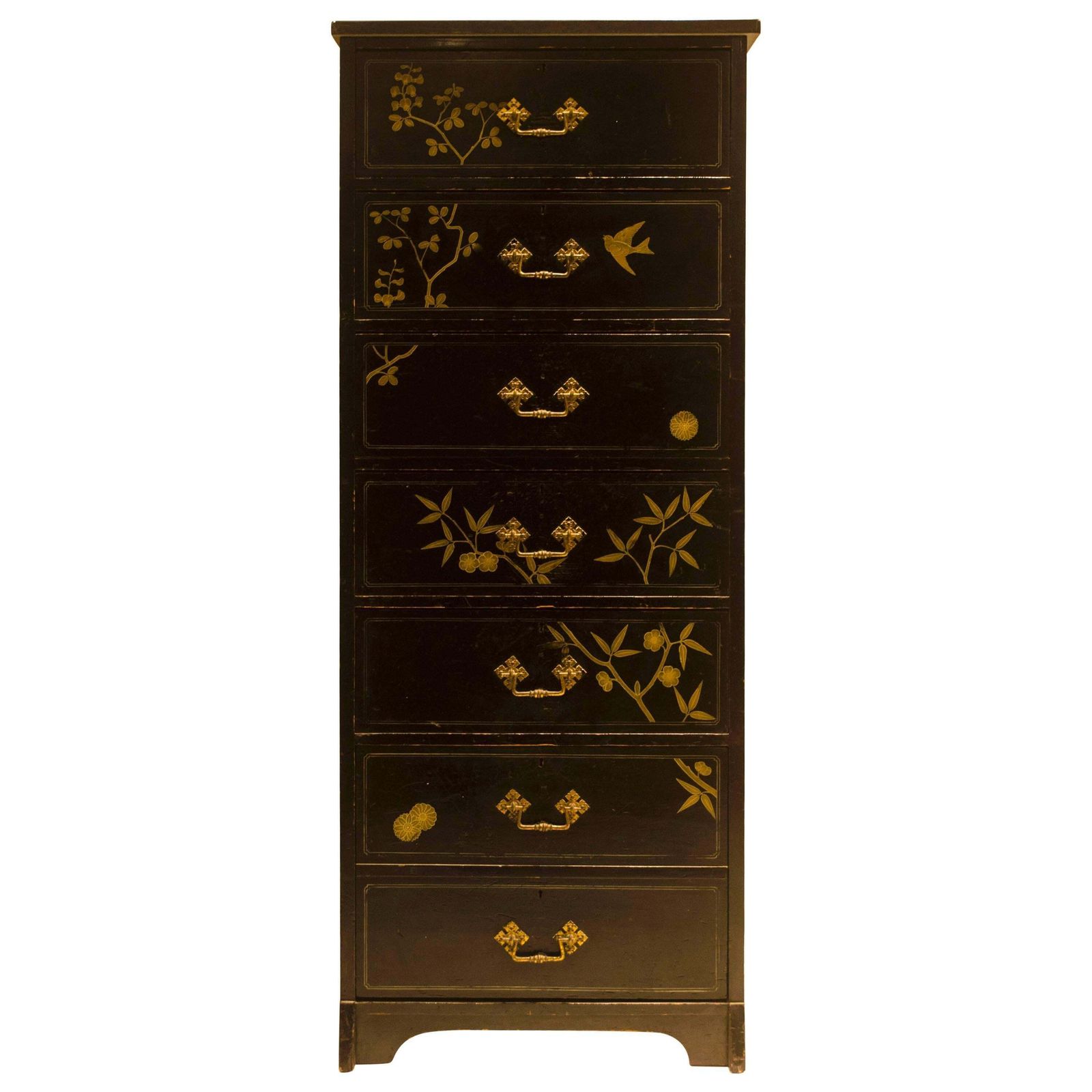 Daniel Cottier A Rare And Early Anglo Japanese Ebonized Tall Chest Of Drawers