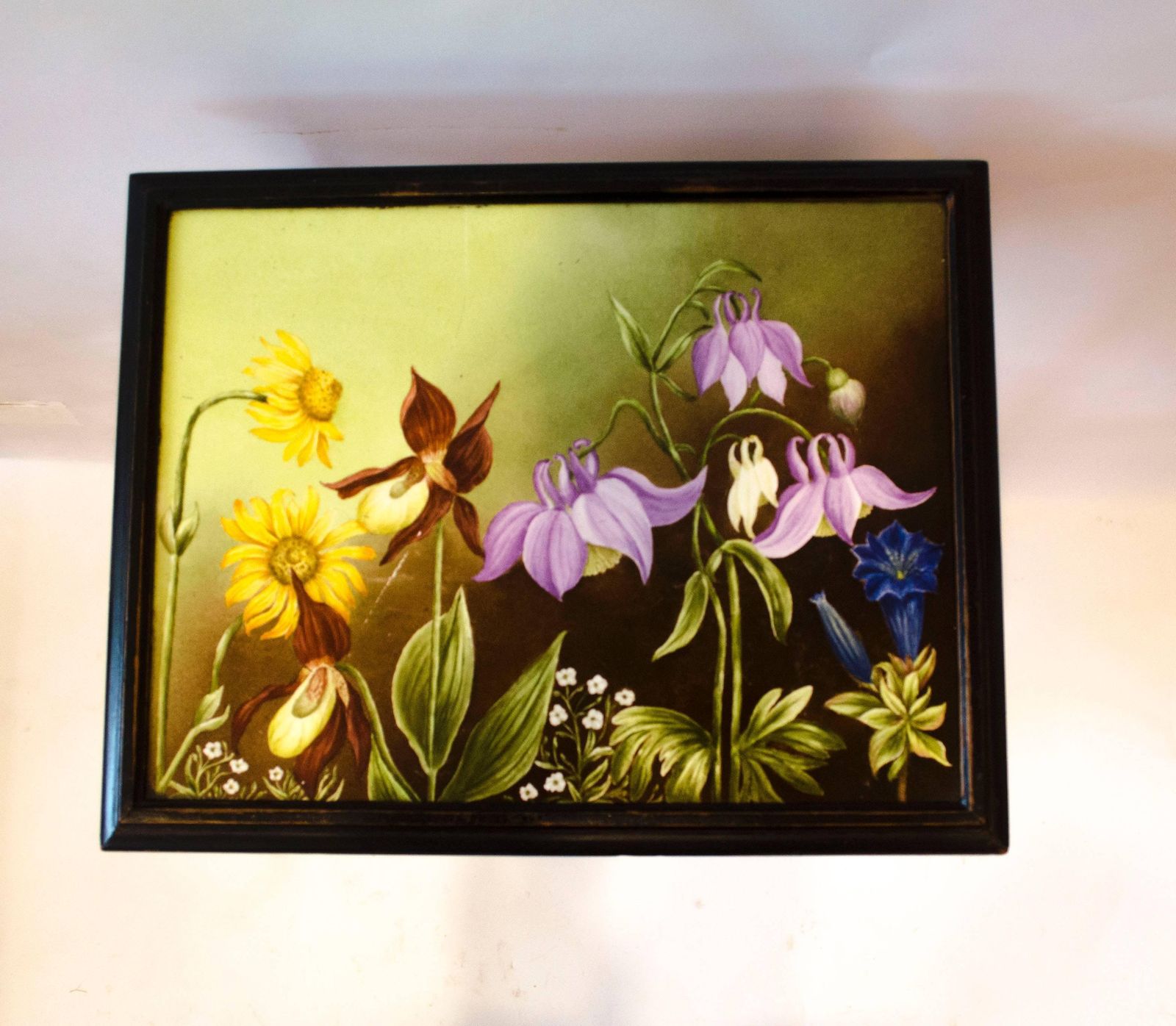 Aesthetic Movement Ebonized Side Table With Hand Painted Floral Tile To The Top photo Furniture