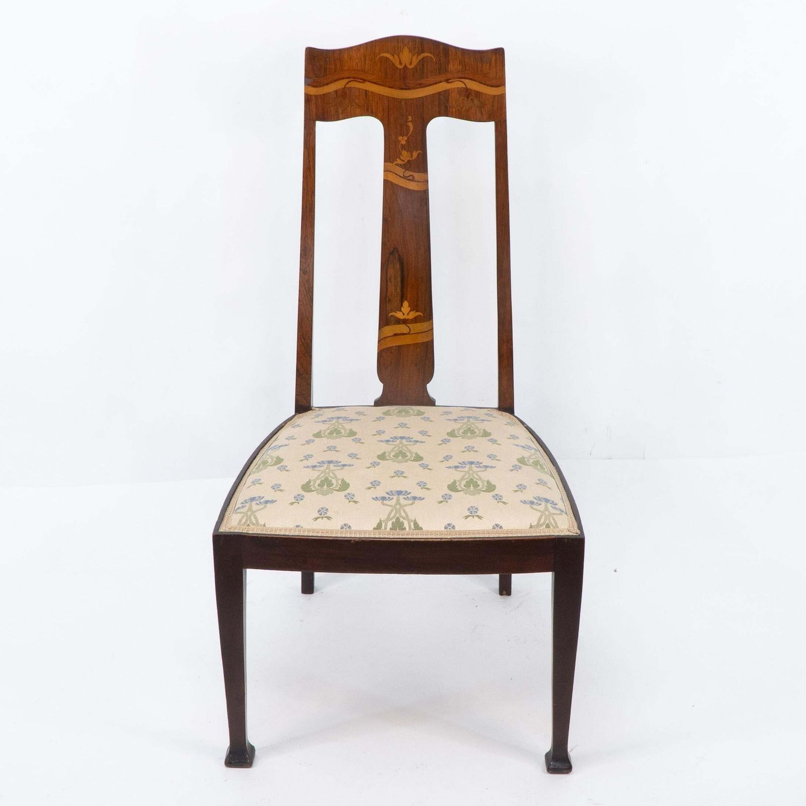 Jas Shoolbred. Arts & Crafts Mahogany Rosewood Chair With Stylized Floral Inlay photo furniture