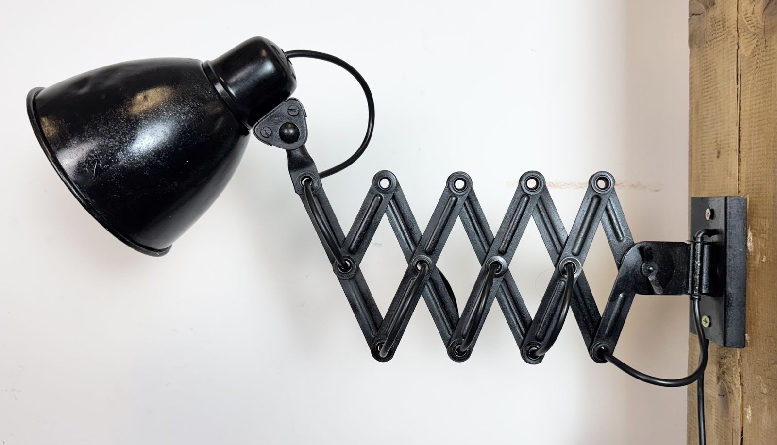 Industrial Black Scissor Wall Lamp, 1950s photo for sale