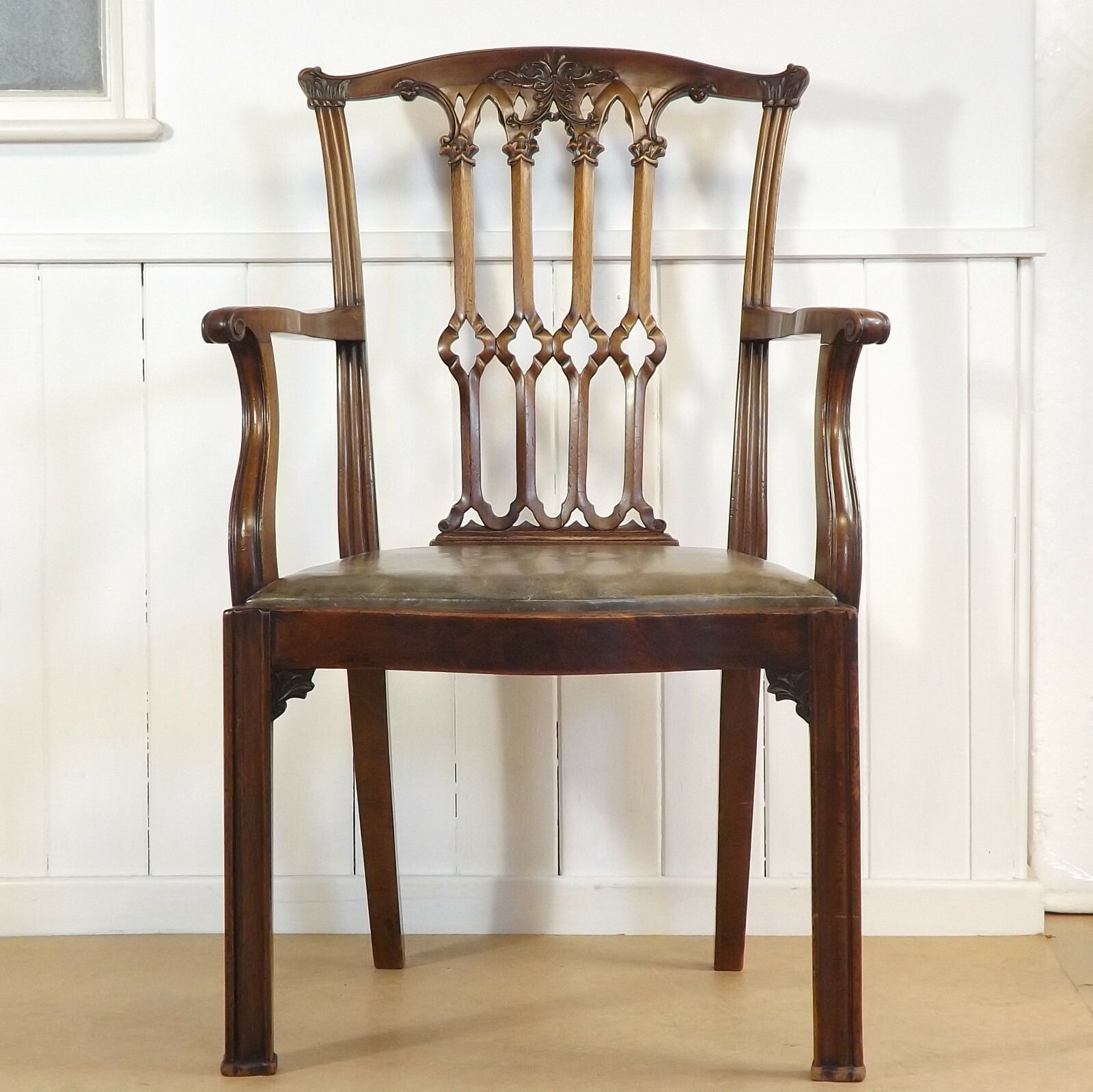 Desk Chair Arm Elbow Chippendale Mahogany C1900 Antique photo Furniture