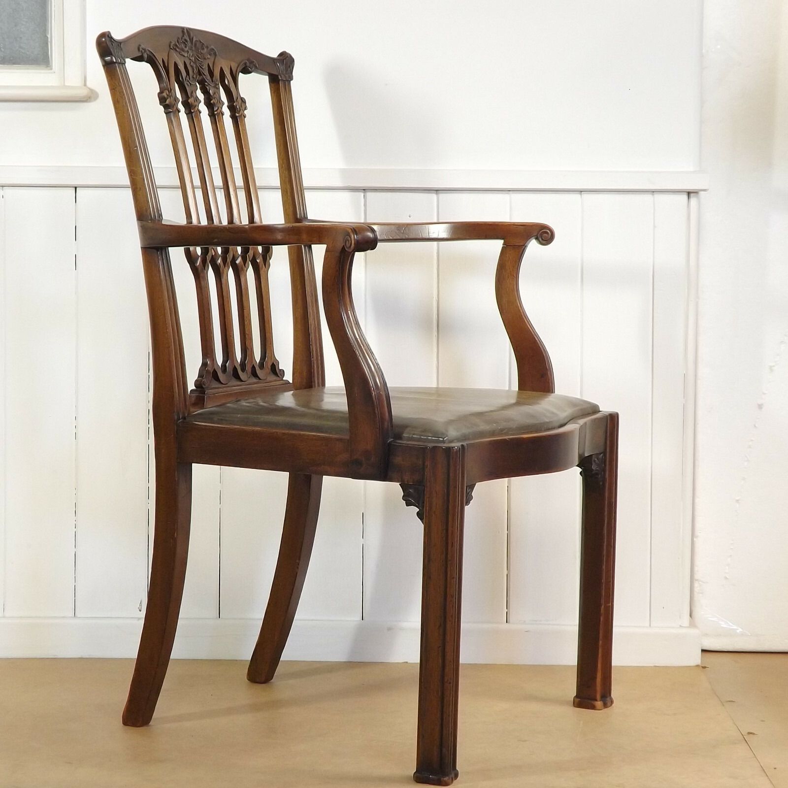 photo for sale Desk Chair Arm Elbow Chippendale Mahogany C1900 Antique