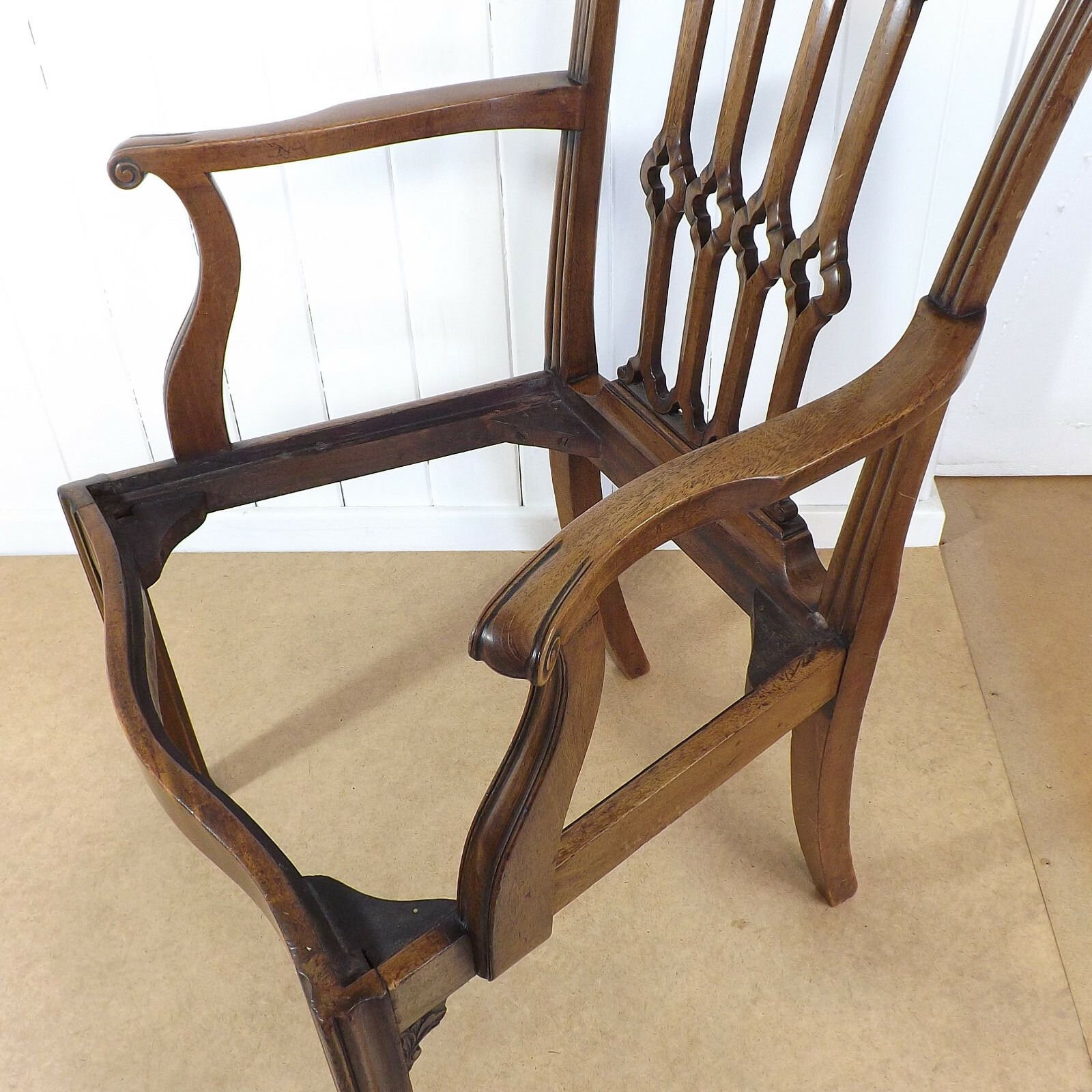 Furniture Desk Chair Arm Elbow Chippendale Mahogany C1900 Antique photo