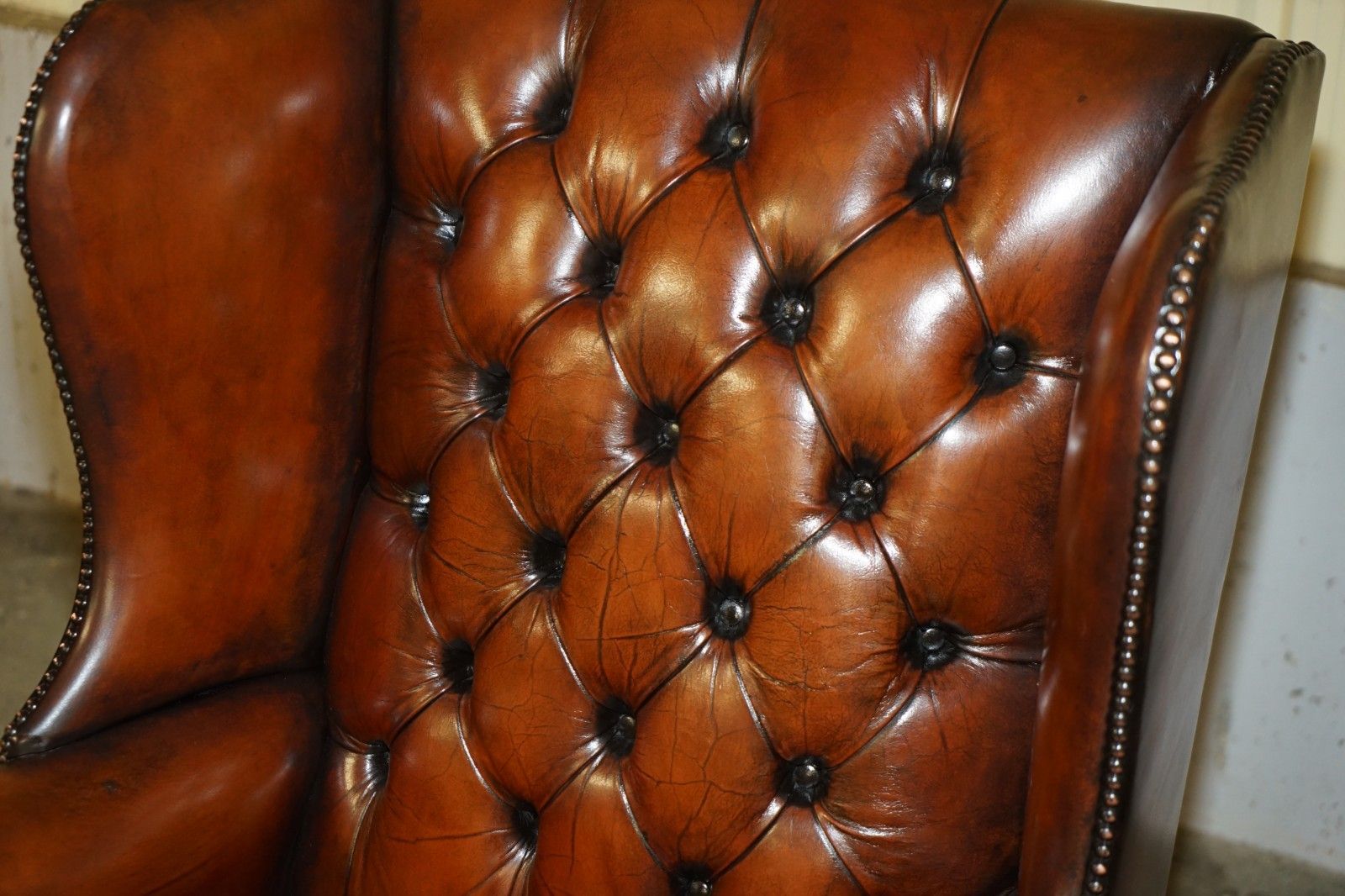 Pair Of Fully Restored William Morris Arm Chesterfield Tufted Wingback Armchairs photo vinterior