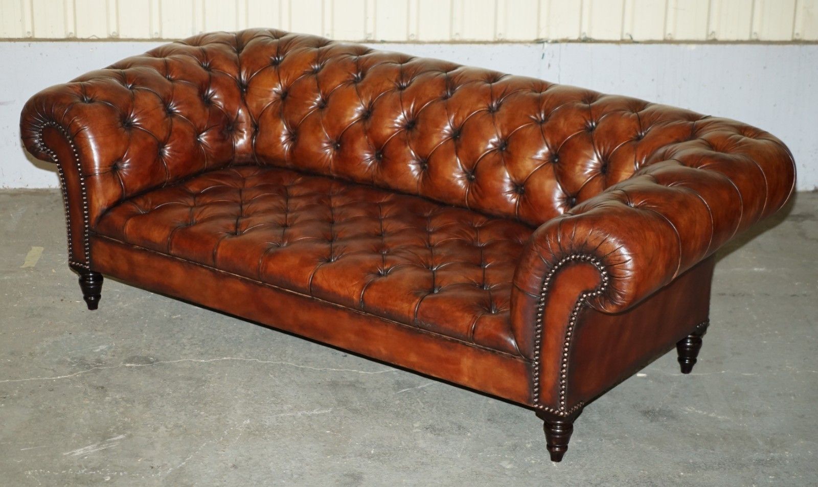 Pair Of George Smith Early Victorian Brown Leather Chesterfield Tufted Sofas photo for sale