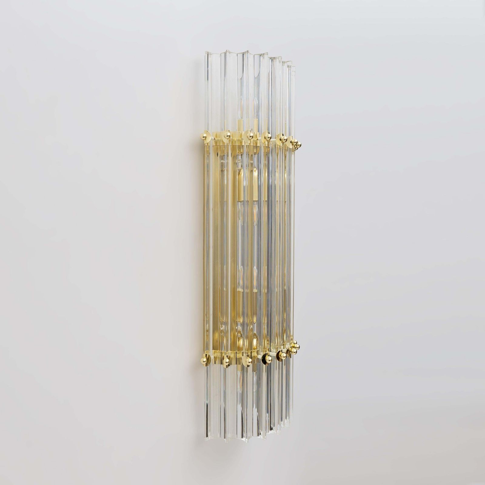 Pair Of Venini Style Mid Century Brass And Murano Glass "Triedri" Sconces photo 2350.0
