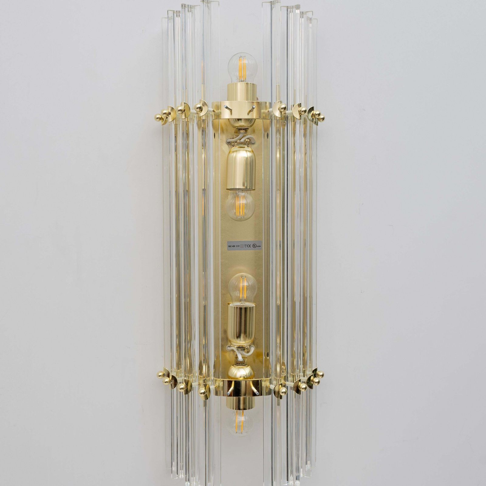 photo for sale Pair Of Venini Style Mid Century Brass And Murano Glass "Triedri" Sconces