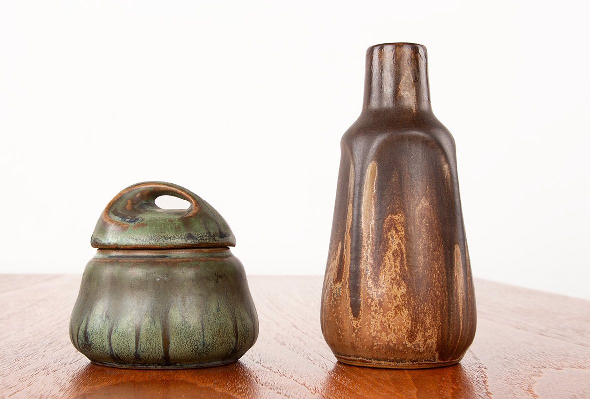Ensemble de 3 céramiques Art déco Denbac en grès flammé, 1930. photo 800.0