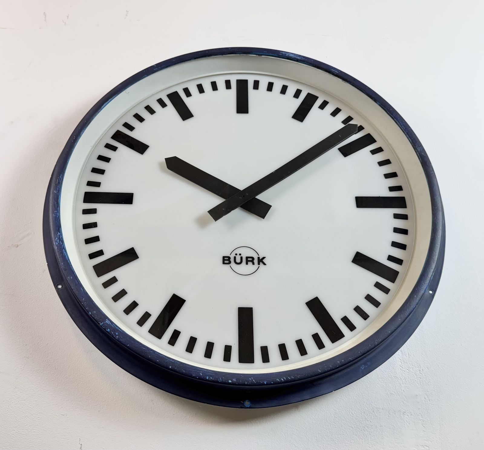 Huge Blue German Industrial Factory Wall Clock From Burk, 1960s photo for sale