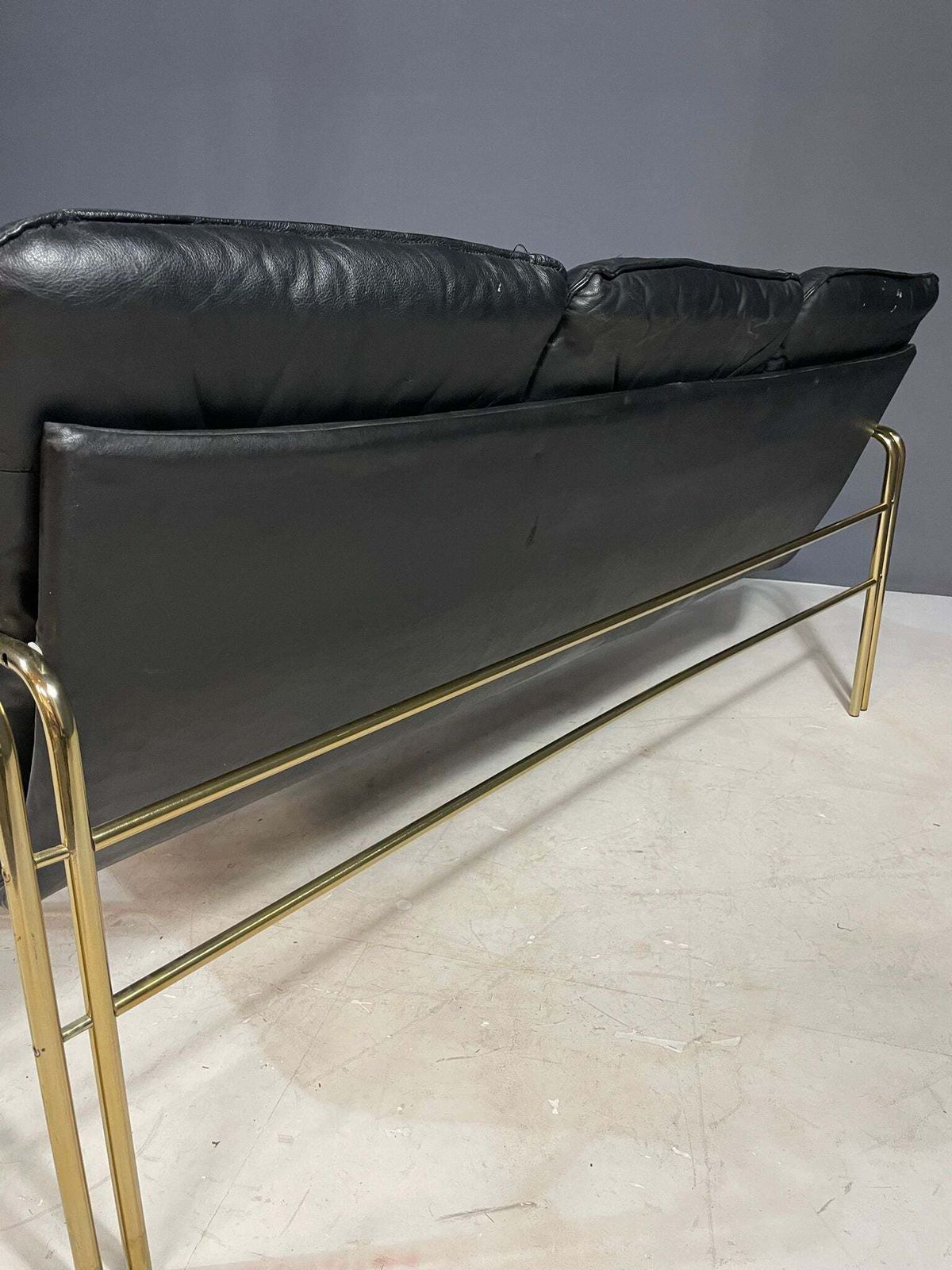 Vintage Leren Bank Met Metalen Frame, Jaren 1990 photo for sale