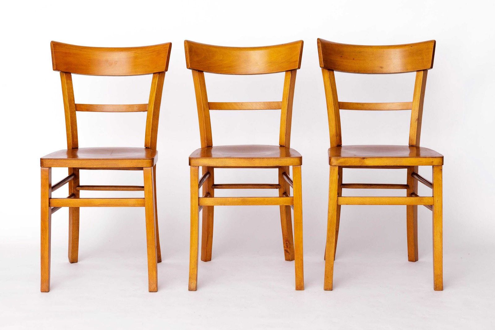 Set Of 3 Vintage Frankfurter Chairs, 1970s Mid Century Beech Dining Chairs, German Design