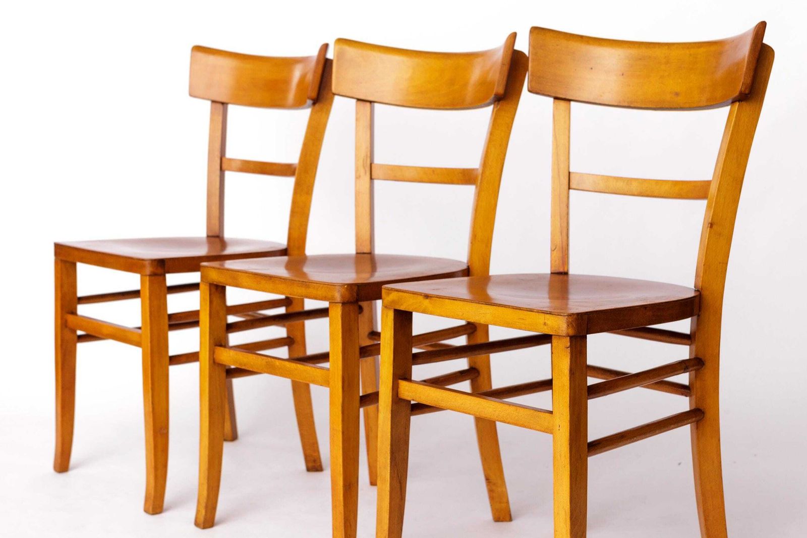 Set Of 3 Vintage Frankfurter Chairs, 1970s Mid Century Beech Dining Chairs, German Design photo vintage