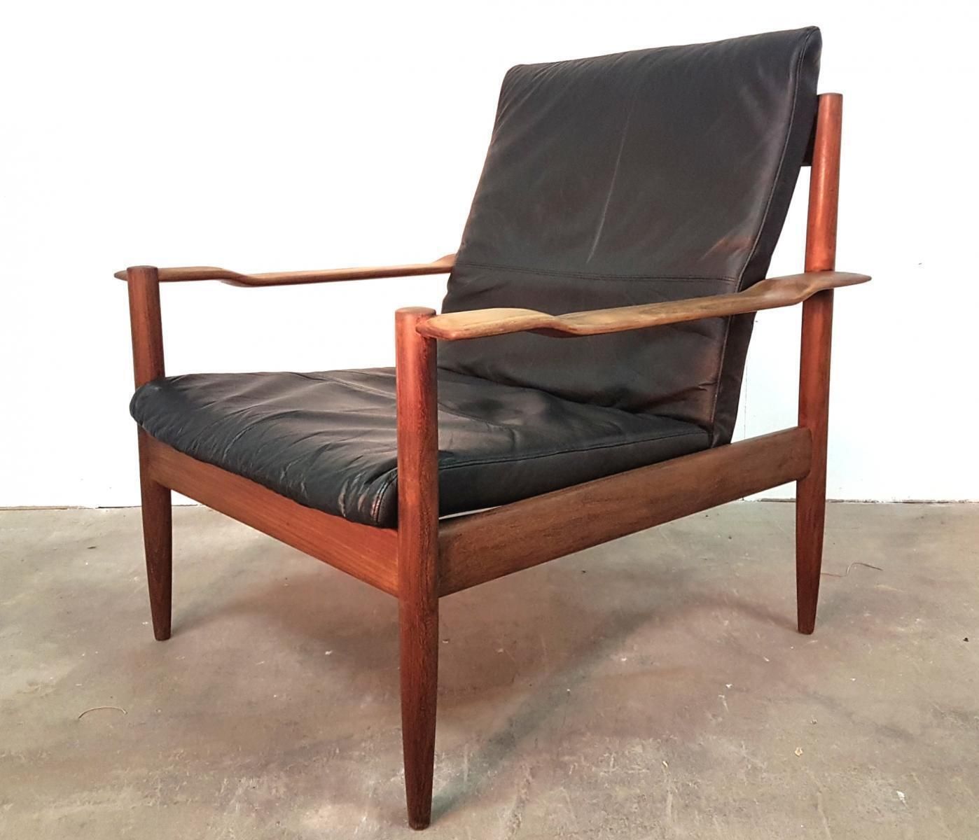 Mid Century Danish Leather & Teak Lounge Chair photo furniture