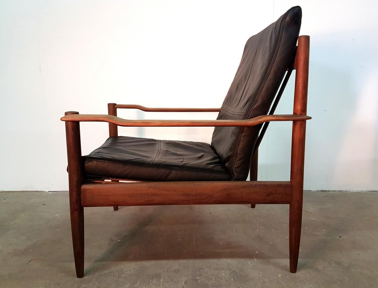 Mid Century Danish Leather & Teak Lounge Chair photo for sale