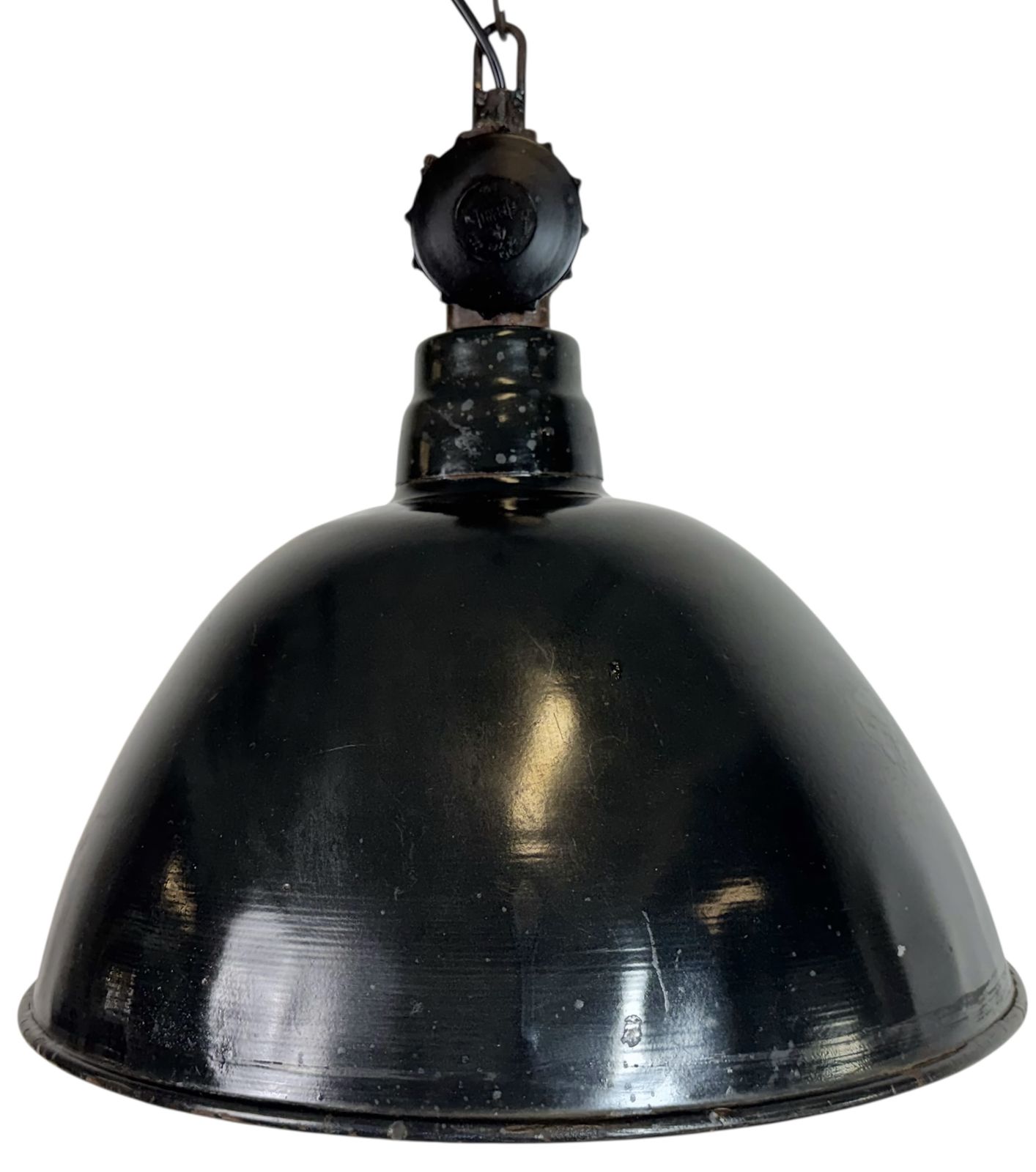 East German Black Enamel Factory Light By Lbd Veb Leuchtenbau Dresden, 1950s