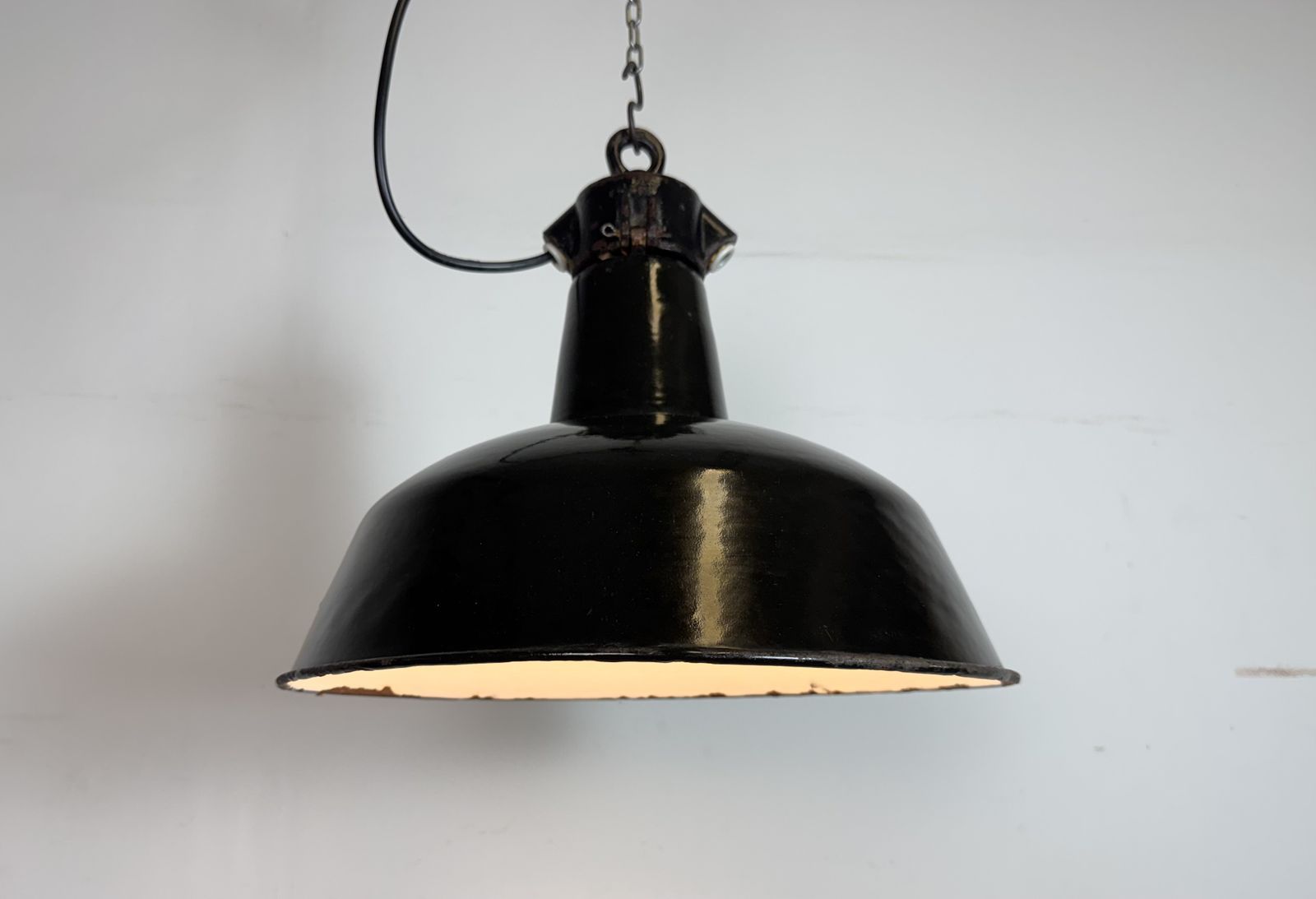 199.0 Industrial Black Enamel Factory Lamp With Cast Iron Top, 1950s photo