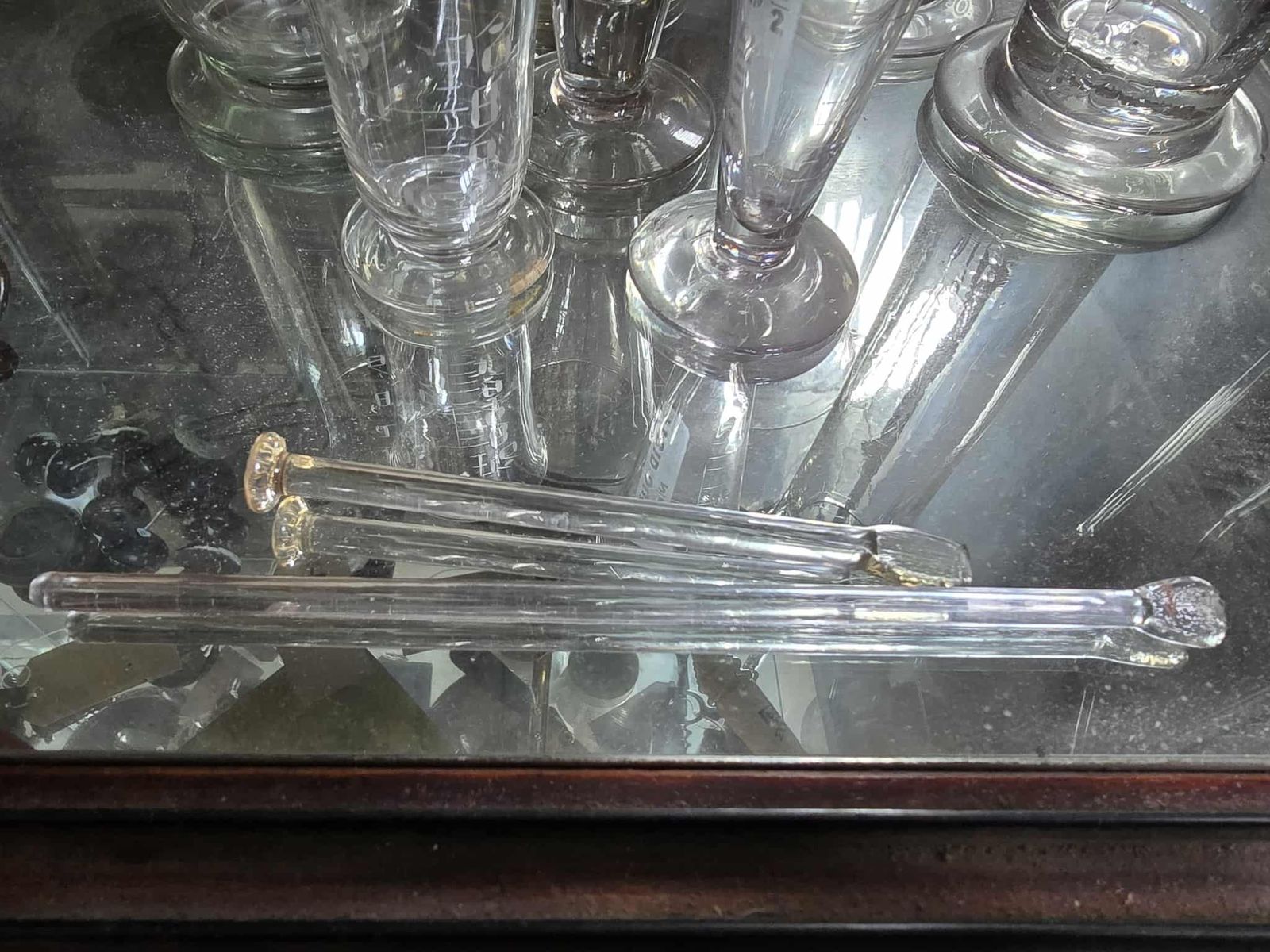 8 Early 1900s Chemist Measuring Glasses & 2 Stirrers photo furniture