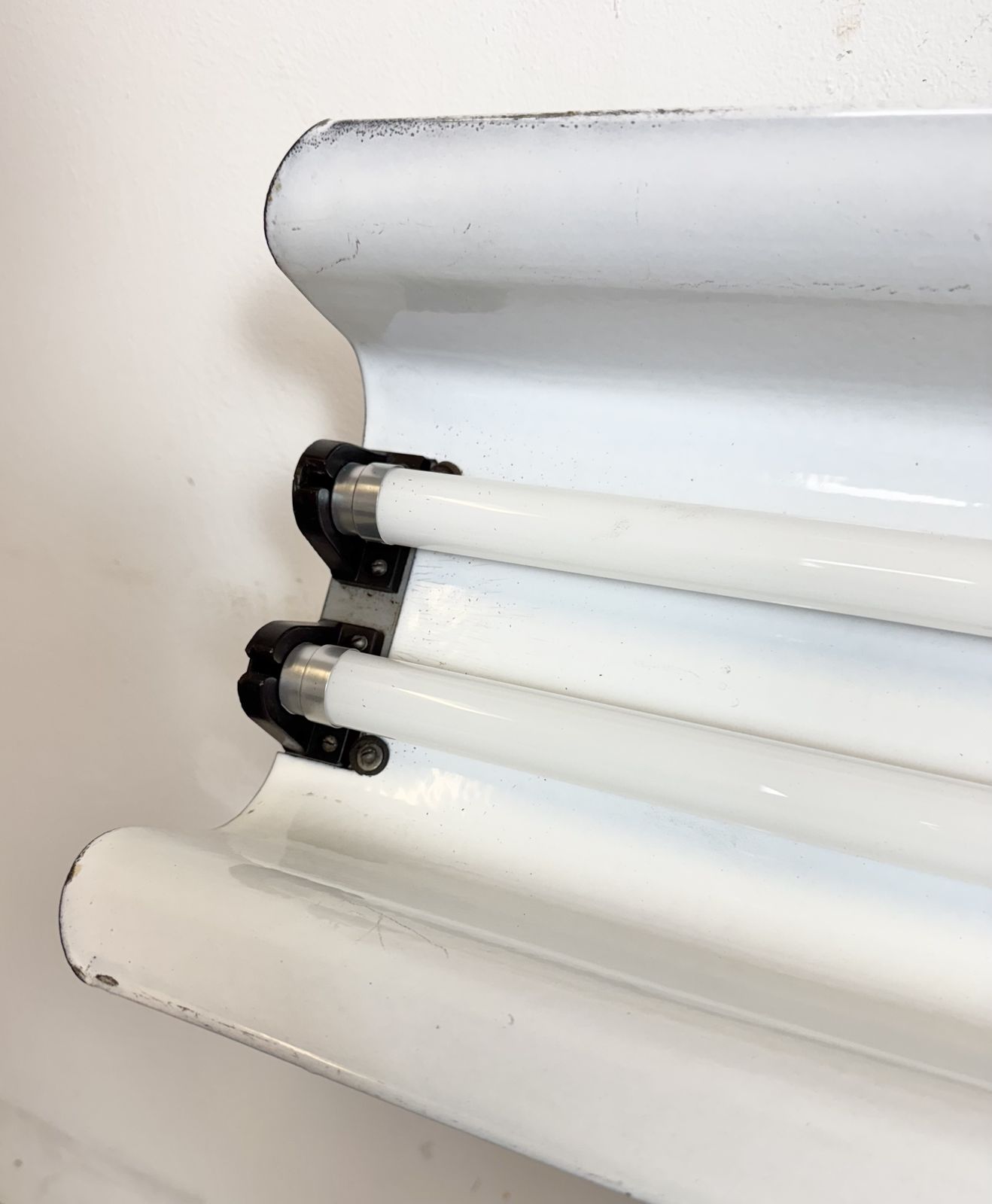 photo for sale Grey Enamel Industrial Hanging Tube Light From Elektrosvit, 1960s