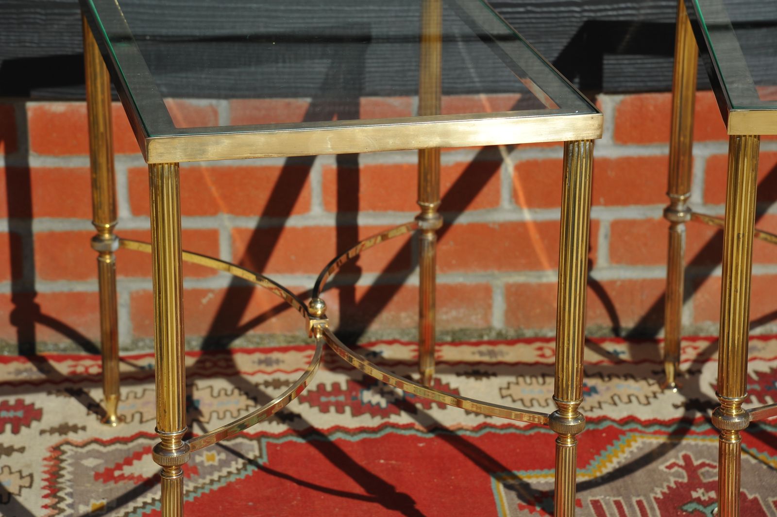 Furniture A Pair Of Mid C Maison Jansen Side Bout De Canape Brass And Glass Tables photo