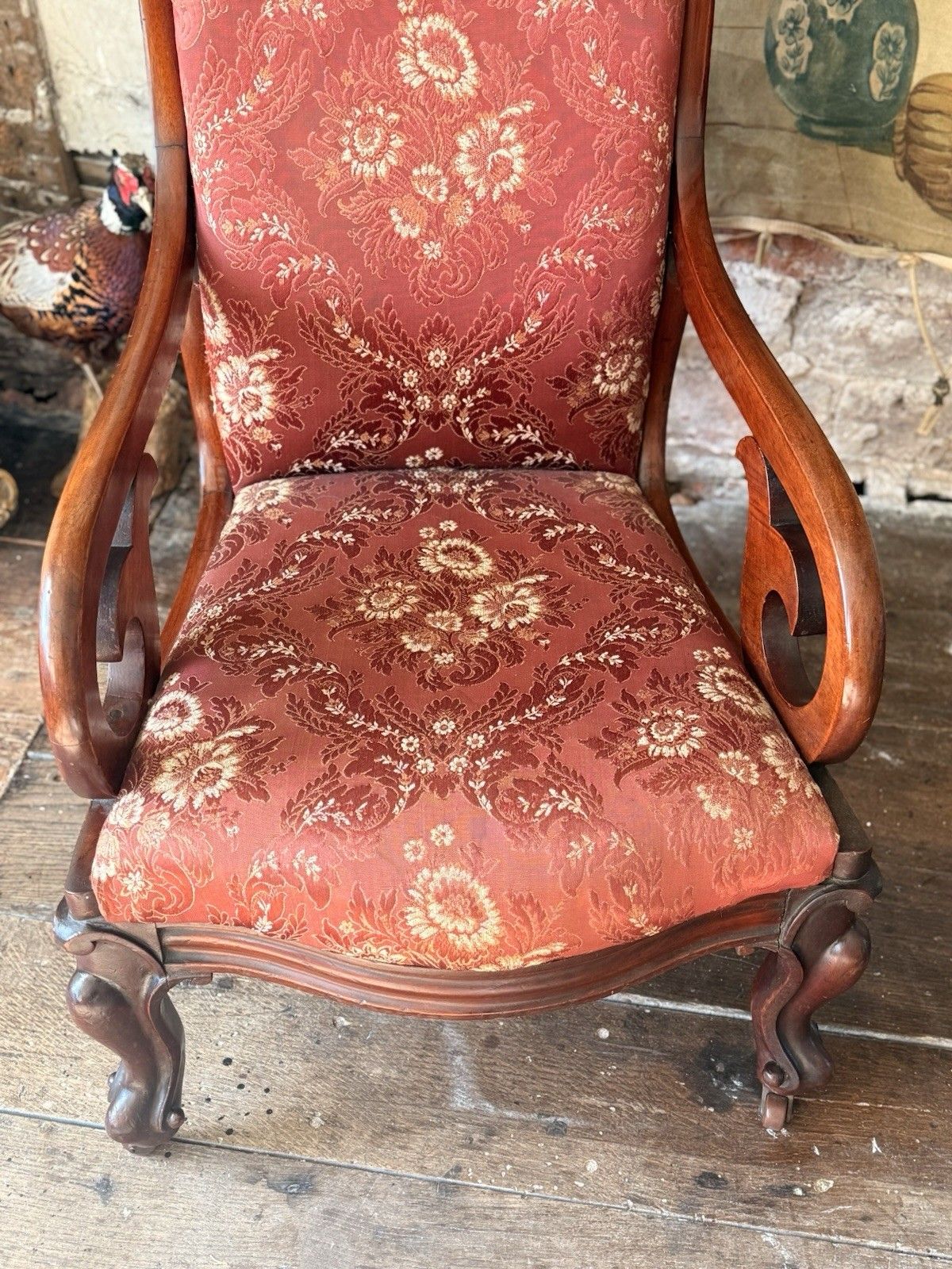 English Antique Mahogany Victorian Large Scrolled Elbow Arm Chair C 1860 photo 499.0