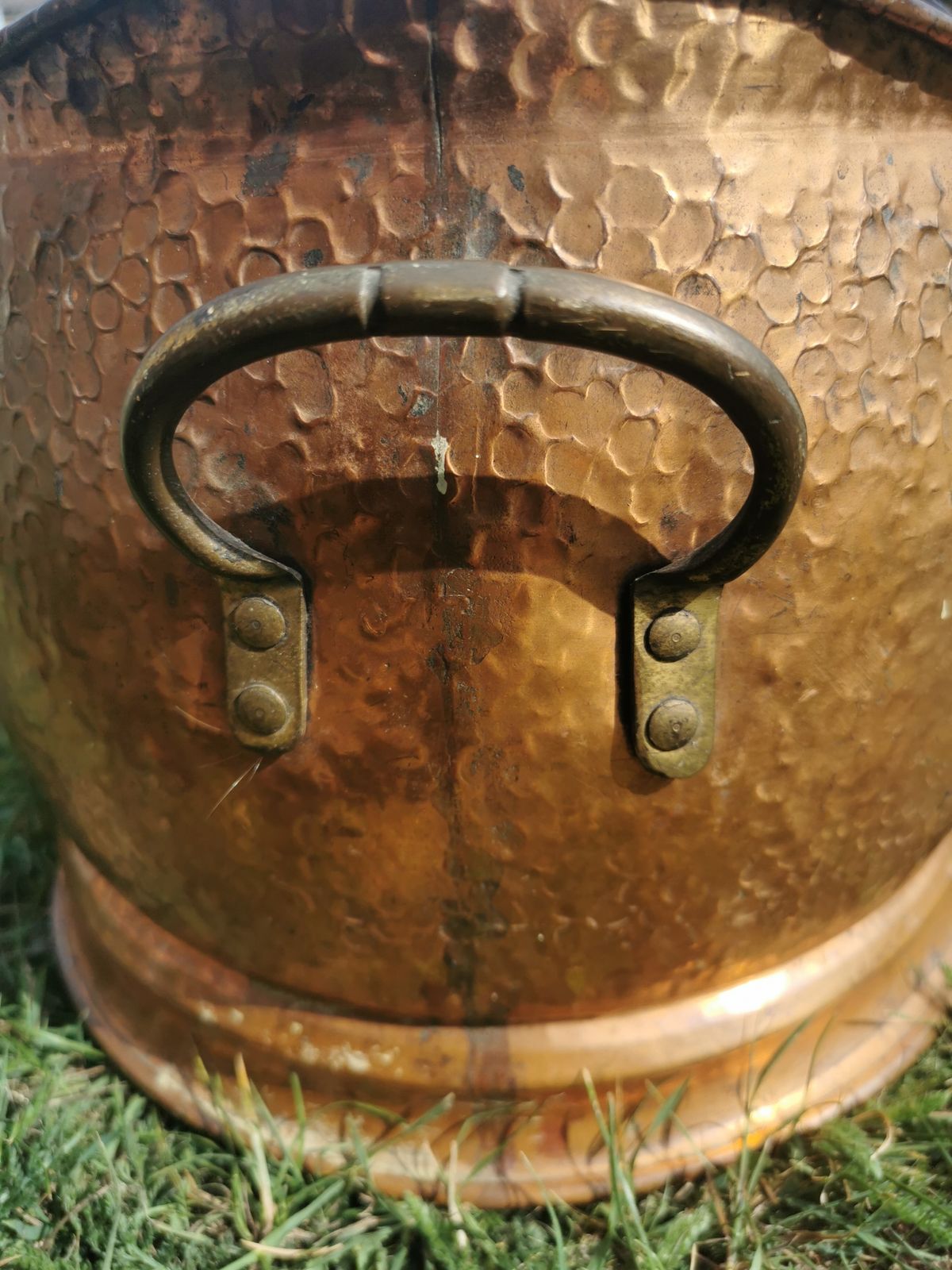 photo for sale Victorian Brass Coal Scuttle   1850s Hand Hammered   Original Patina