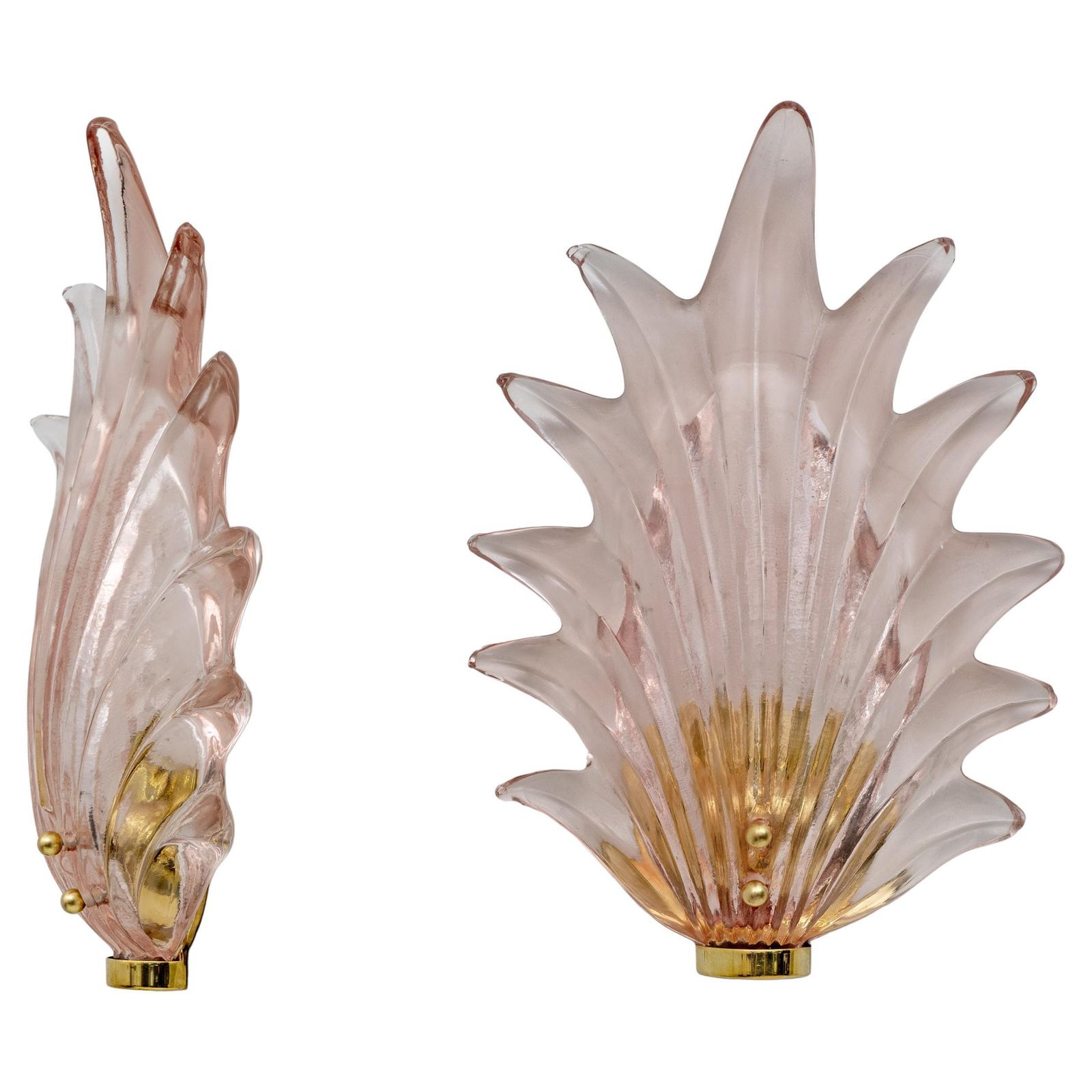 Pair Barovier & Toso Style Modern Italian Murano Glass Leaf Sconces