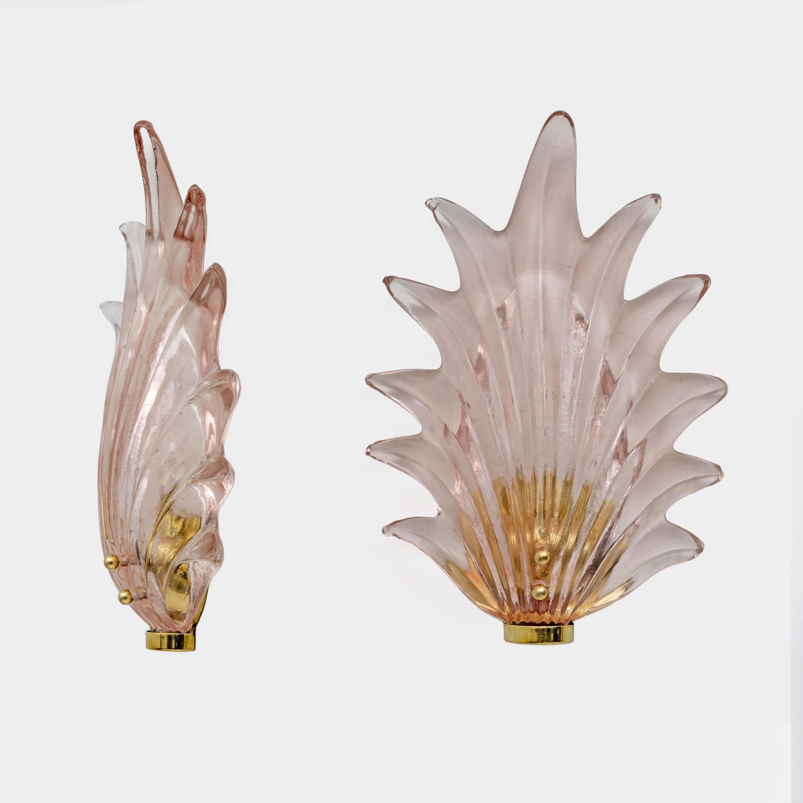 Pair Barovier & Toso Style Modern Italian Murano Glass Leaf Sconces photo furniture