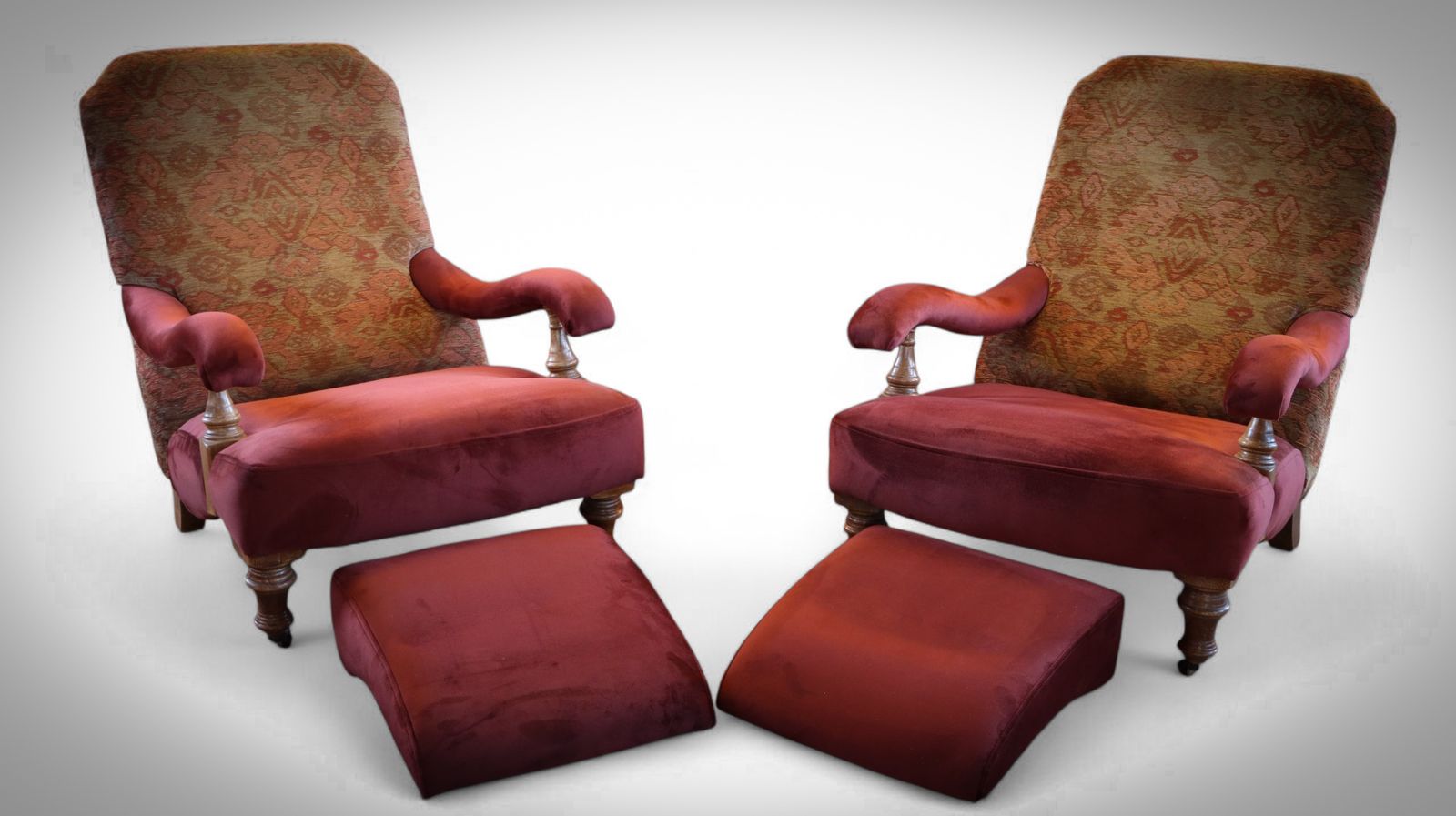 Stunning Pair John Sankey Byron Steamer Armchairs Footstools Kilim Rrp £10000 🚚