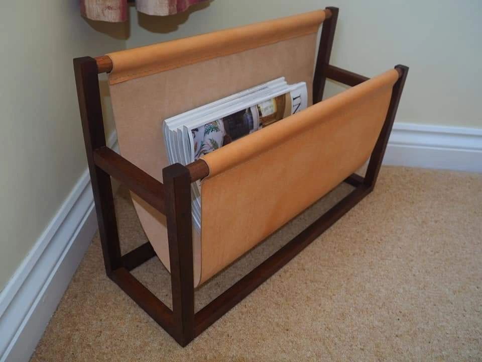 Vintage Leather & Sapele Magazine Holder photo for sale
