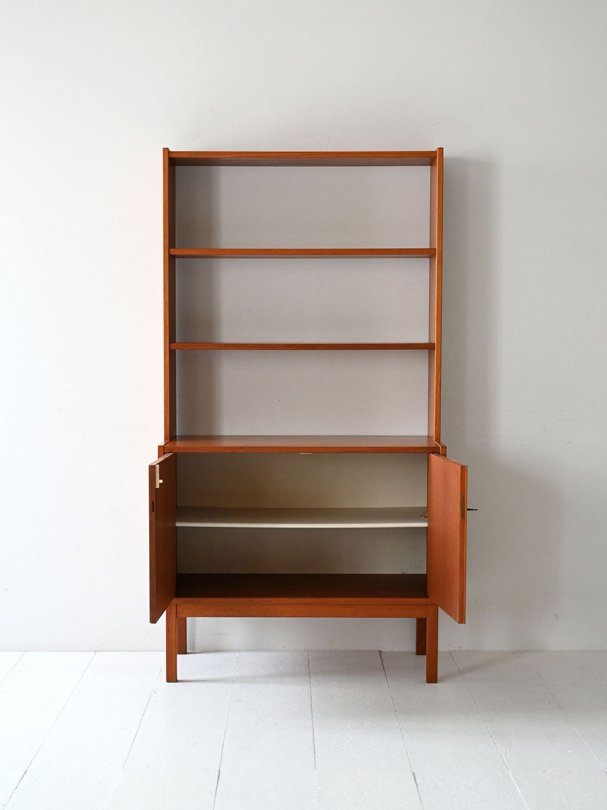 Vintage Scandinavian Bookcase With Hinged Doors And Open Shelves photo for sale