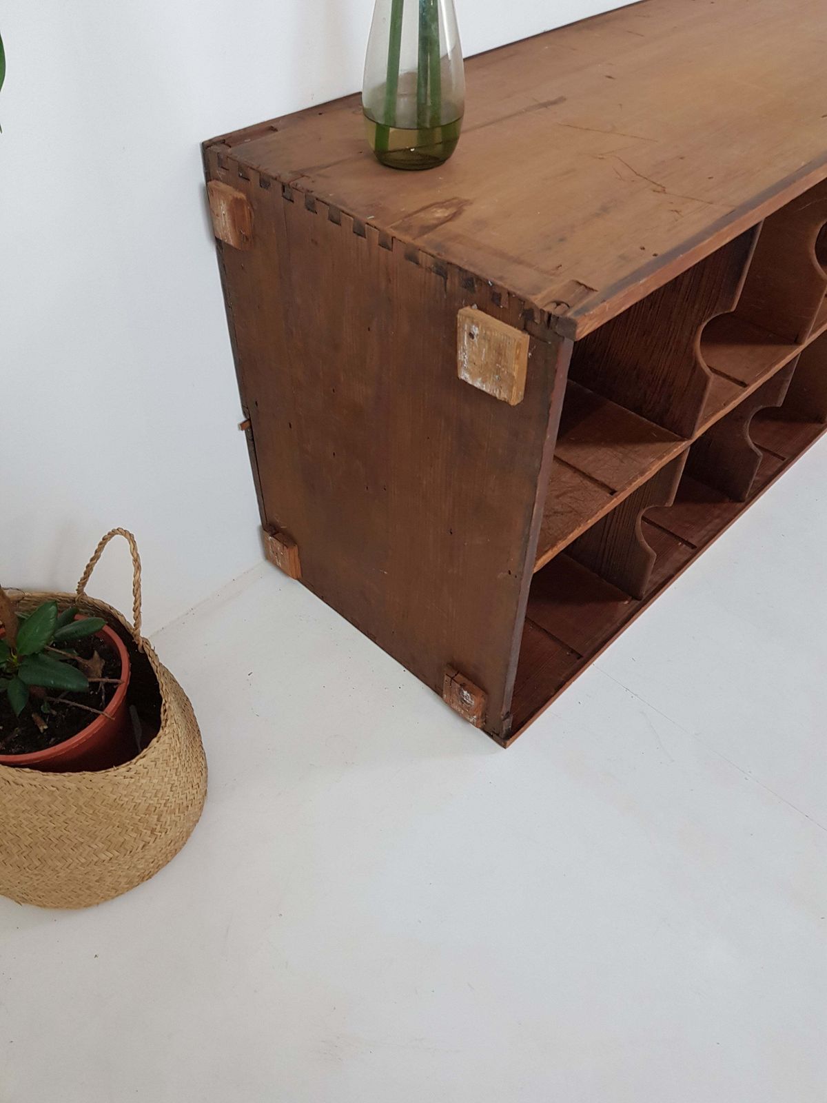 695.0 Antique Pine Shelving Unit: Record Player Stand: Vinyl Storage photo