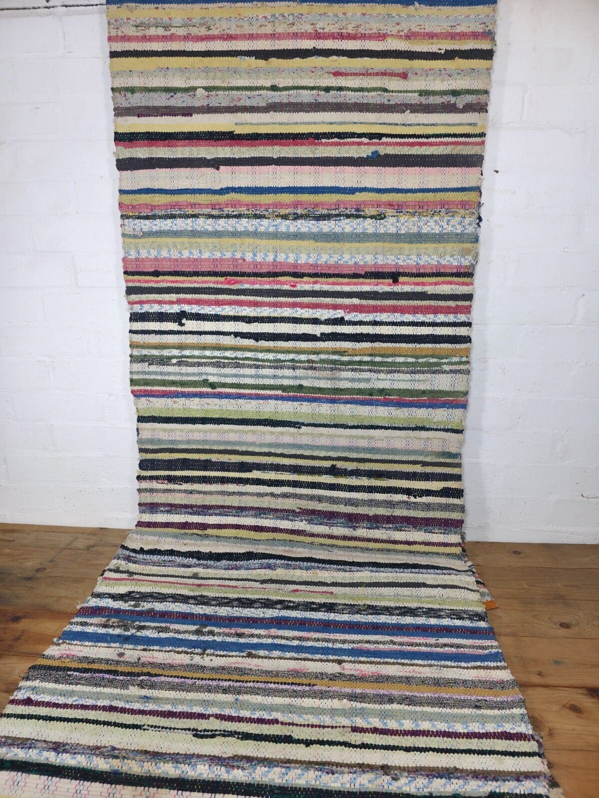 Vintage 4.5m 1950's Swedish Scandinavian Hand Woven Rag Rug Carpet Runner Yoga photo for sale