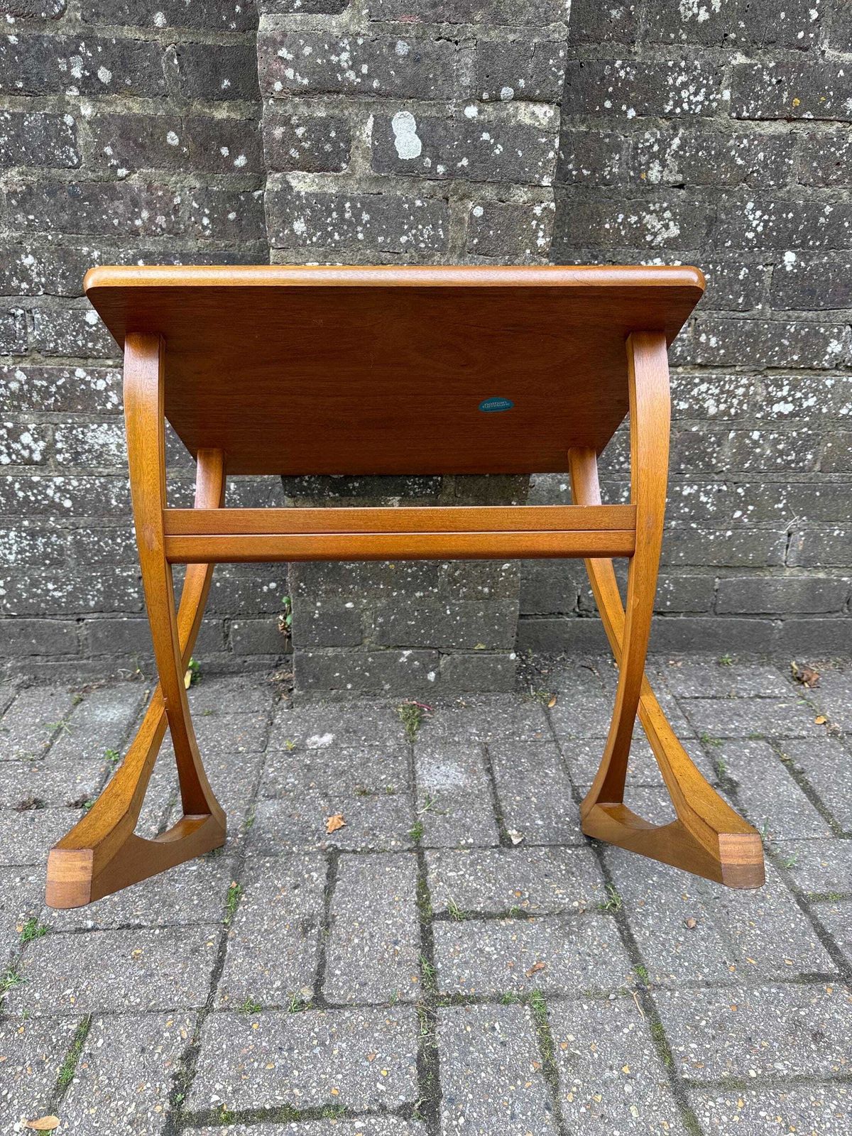 Vintage Authentic Nathan Teak X Frame Side Table, Mid Century Modern 1960s Accent Table With Original Label photo vintage