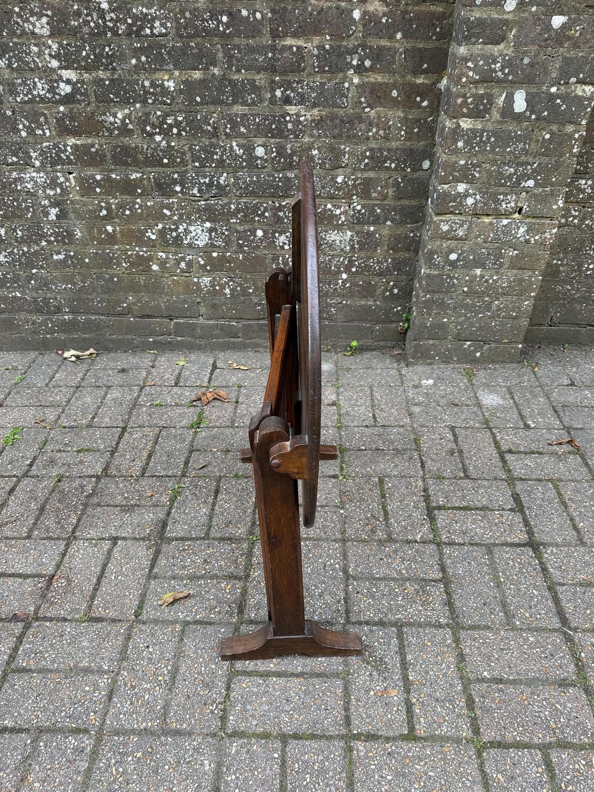 photo for sale Antique Oak Gateleg Folding Table | English Arts & Crafts Style Solid Oak Round Side Table C.1920s–30s