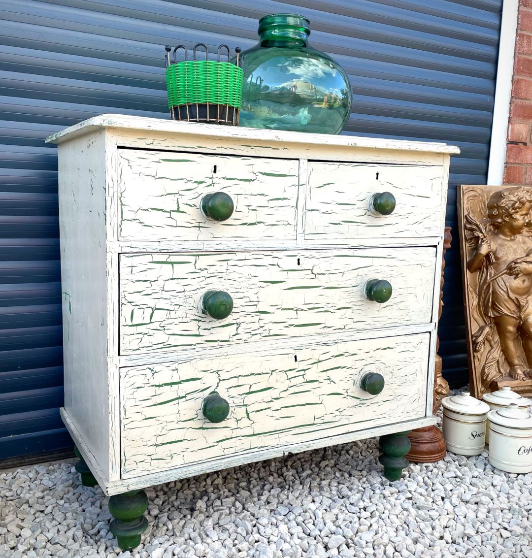 Antique Pine Crackle Glaze Painted Chest Of Drawers photo furniture