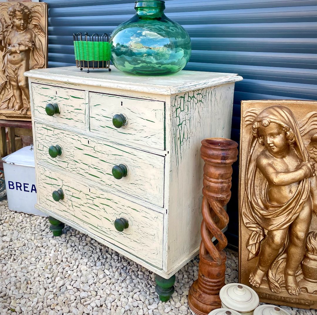 Antique Pine Crackle Glaze Painted Chest Of Drawers photo vinterior