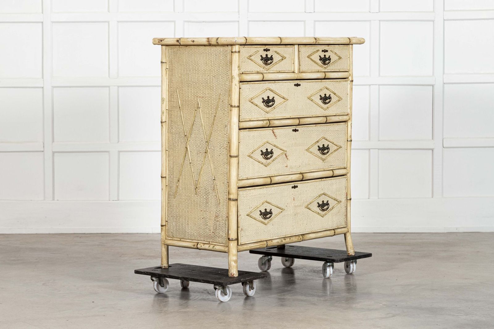 19thc English Painted Bamboo Chest Drawers