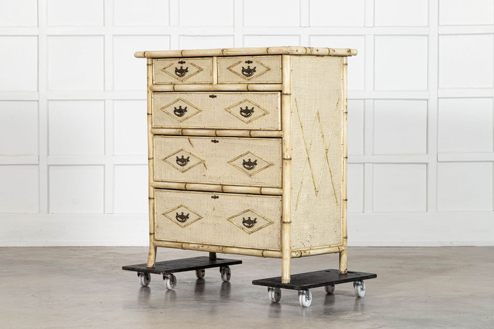 19thc English Painted Bamboo Chest Drawers photo for sale
