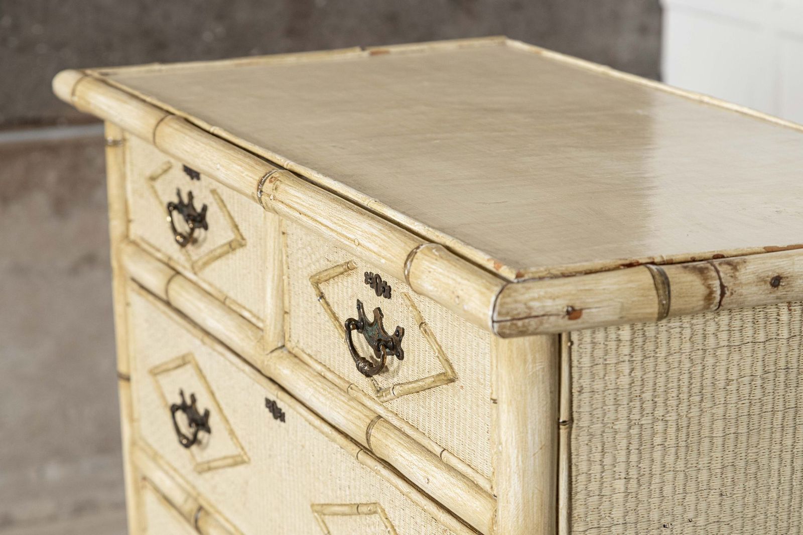 Furniture 19thc English Painted Bamboo Chest Drawers photo