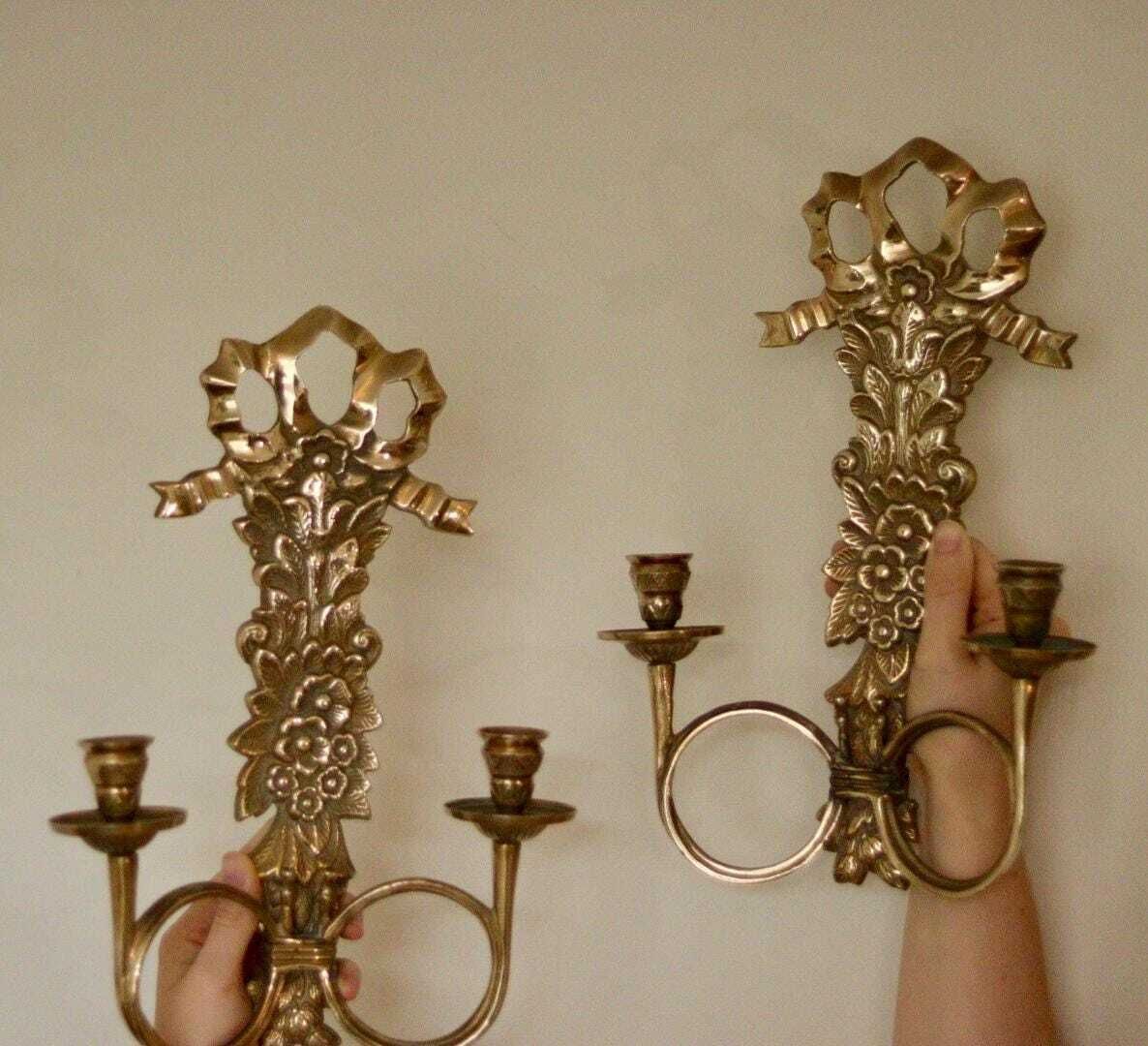 Pair Of Mid Century Italian Brass Bow Sconces photo for sale