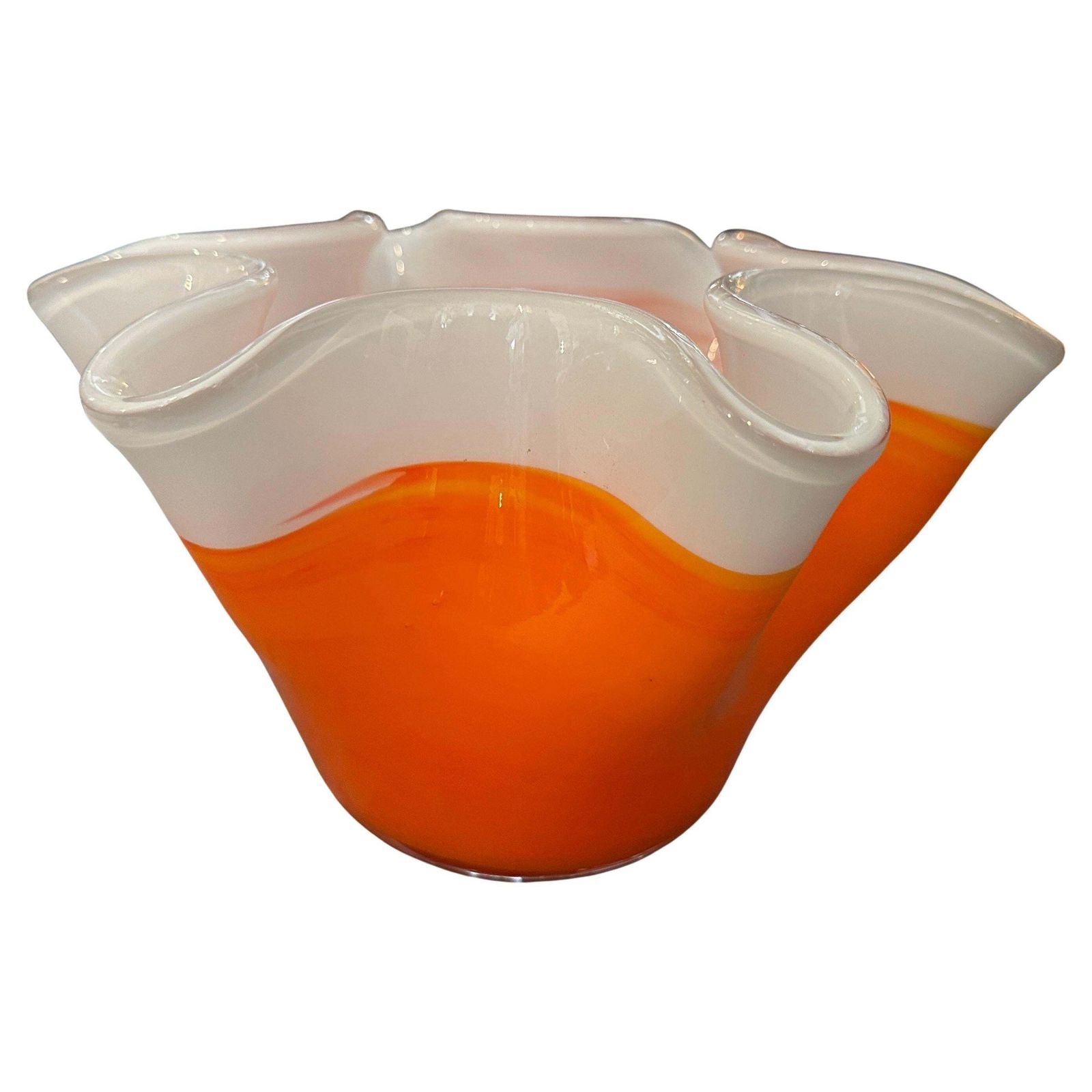 1970s Modern Orange And White Murano Glass Vase In The Manner Of Venini