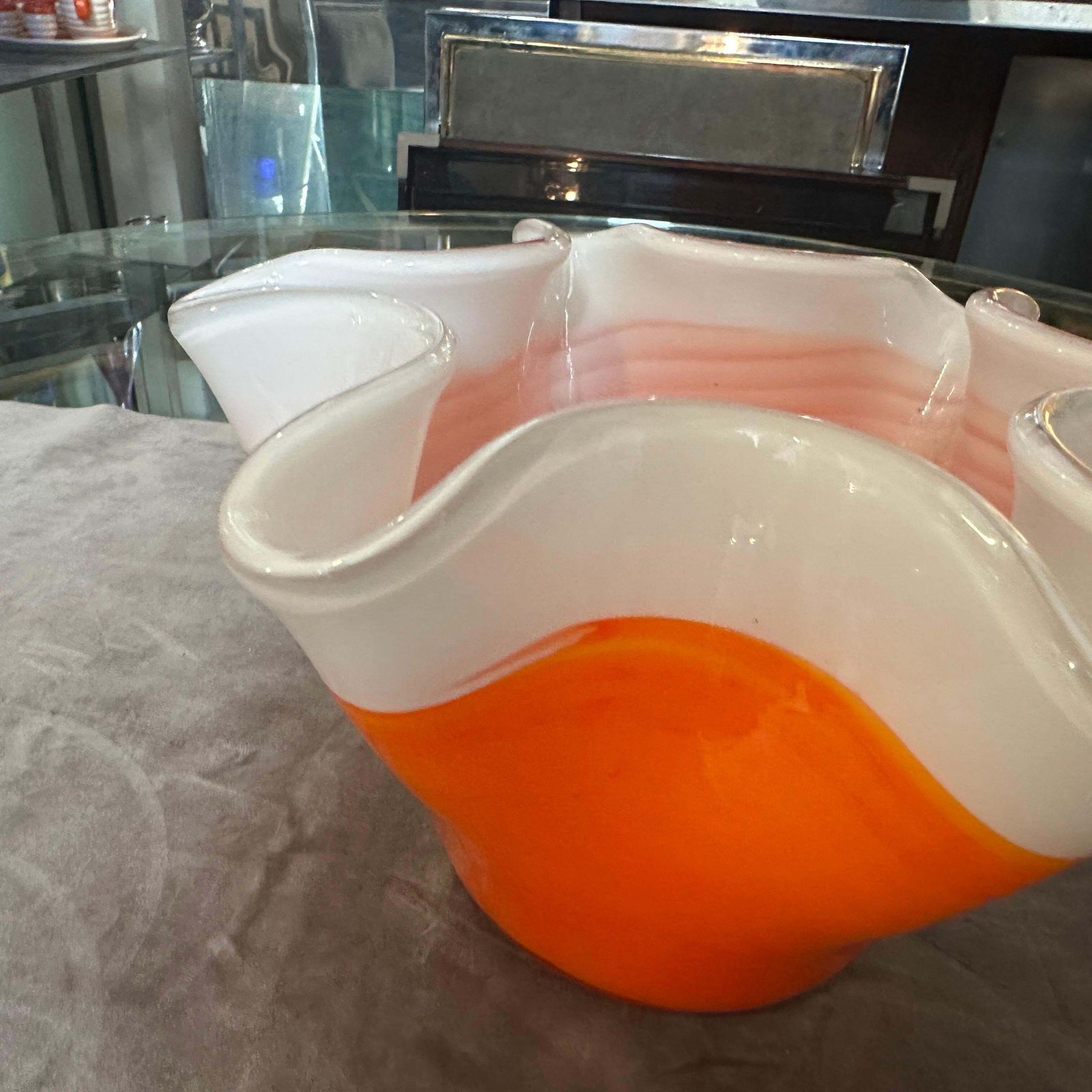 1970s Modern Orange And White Murano Glass Vase In The Manner Of Venini photo 389.0