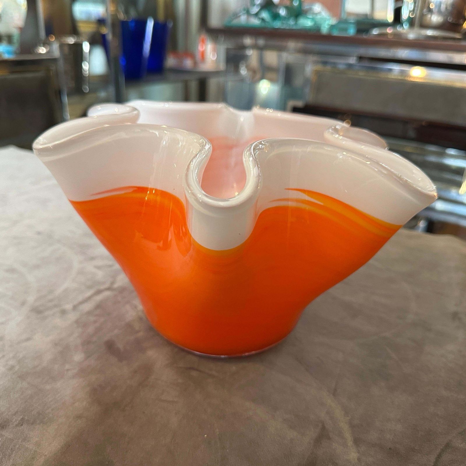 1970s Modern Orange And White Murano Glass Vase In The Manner Of Venini photo buy