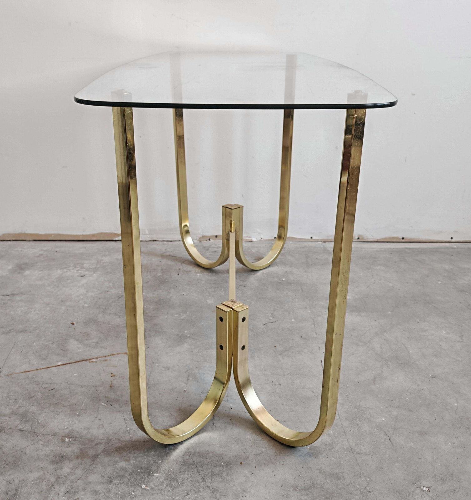 Mid Century Console Table In Galvanized Aluminum With Glass Top, Germany 1970s photo vintage