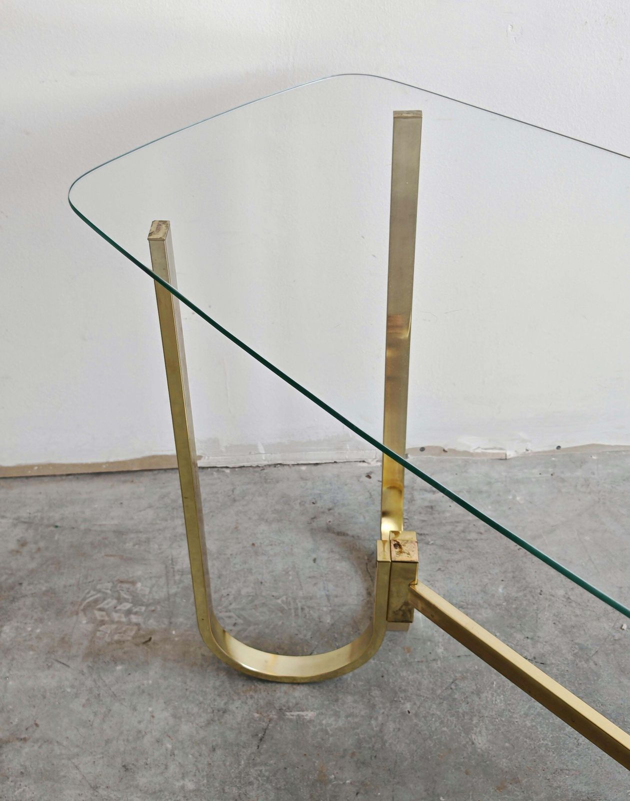 Furniture Mid Century Console Table In Galvanized Aluminum With Glass Top, Germany 1970s photo