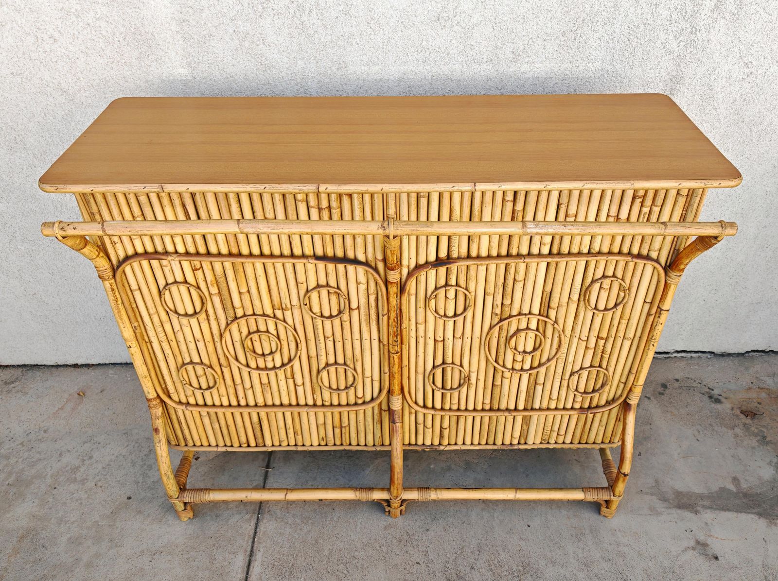 photo buy Mid Century Modern Dry Bar Done In Bamboo, Design Attr. To Tito Agnoli